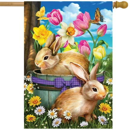 Briarwood Lane Spring Bunny Basket Floral House Flag