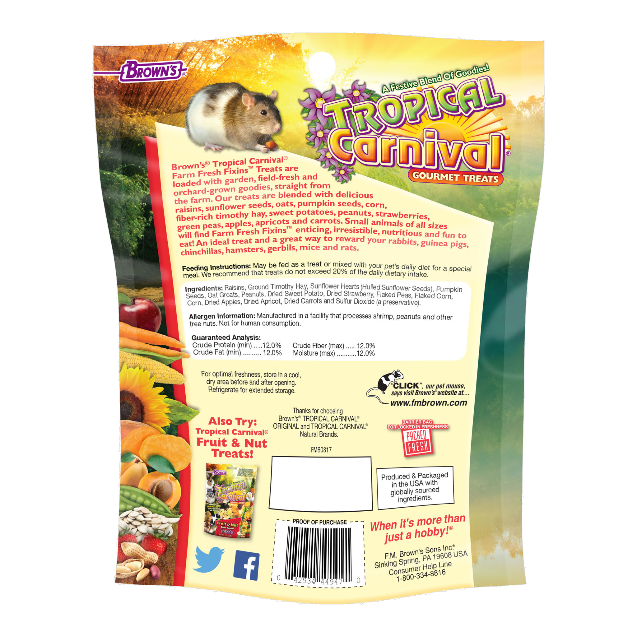 Back of the Tropical Carnival Farm Fresh Fixins packaging with feeding directions