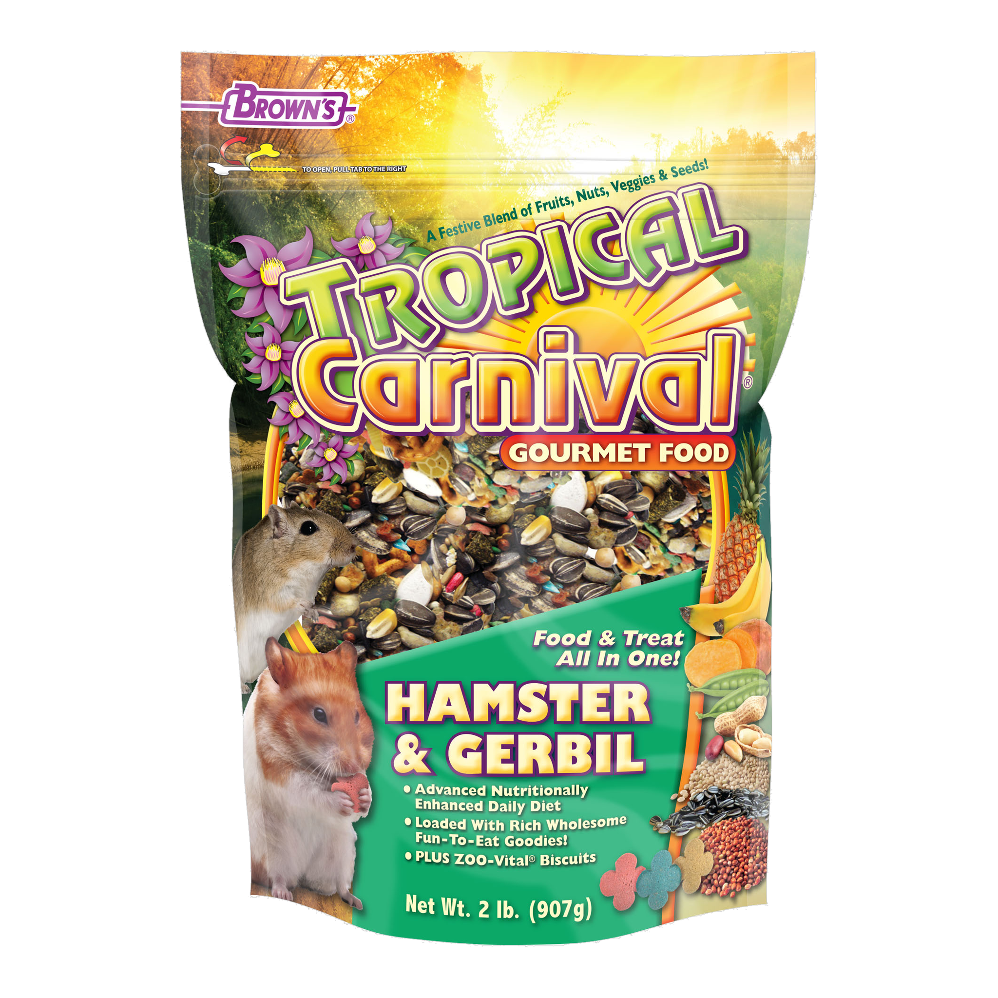 Tropical Carnival Gourmet Hamster & Gerbil Food, front of packaging #2 LB