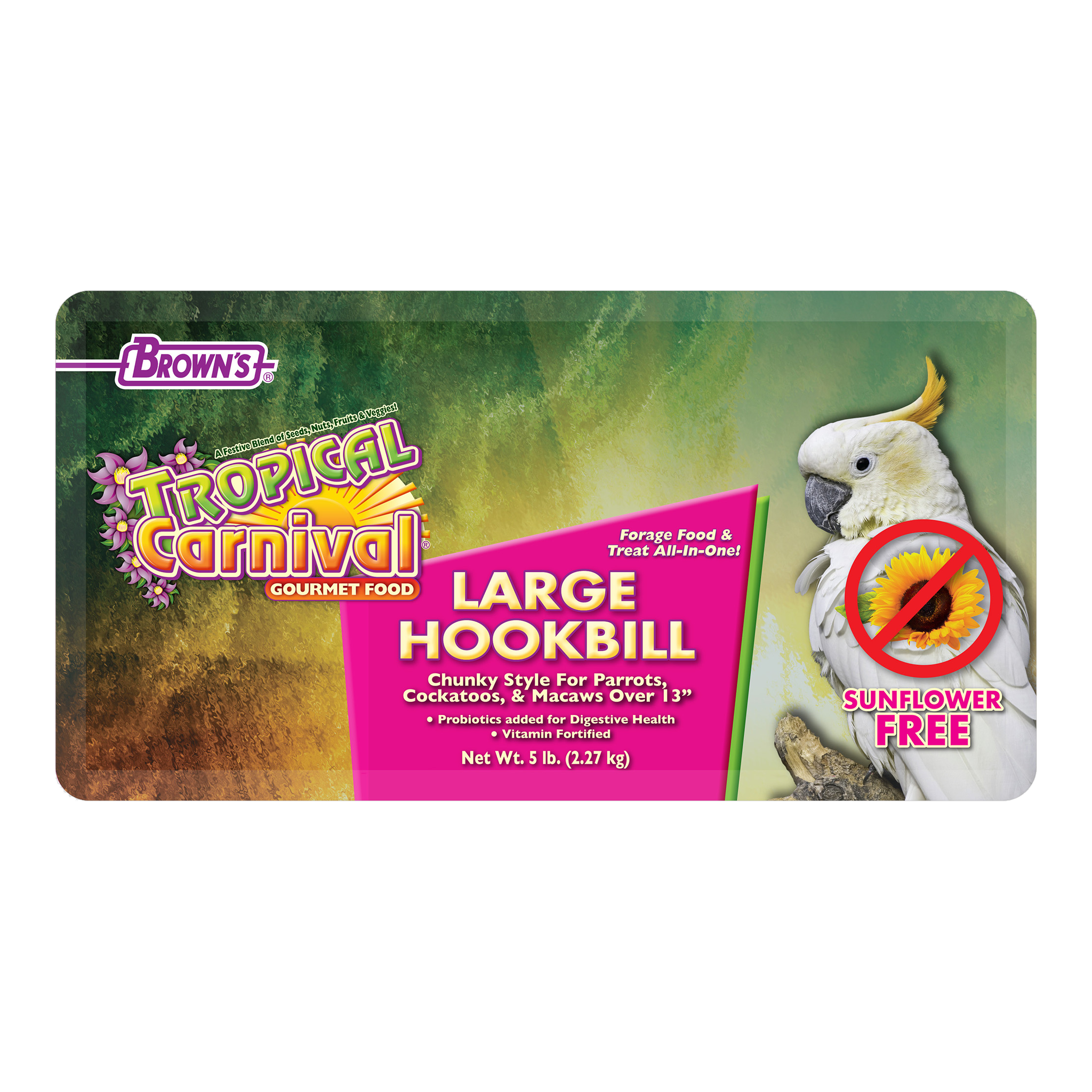 Tropical Carnival Gourmet Large Hookbill Food package, lay-flat view