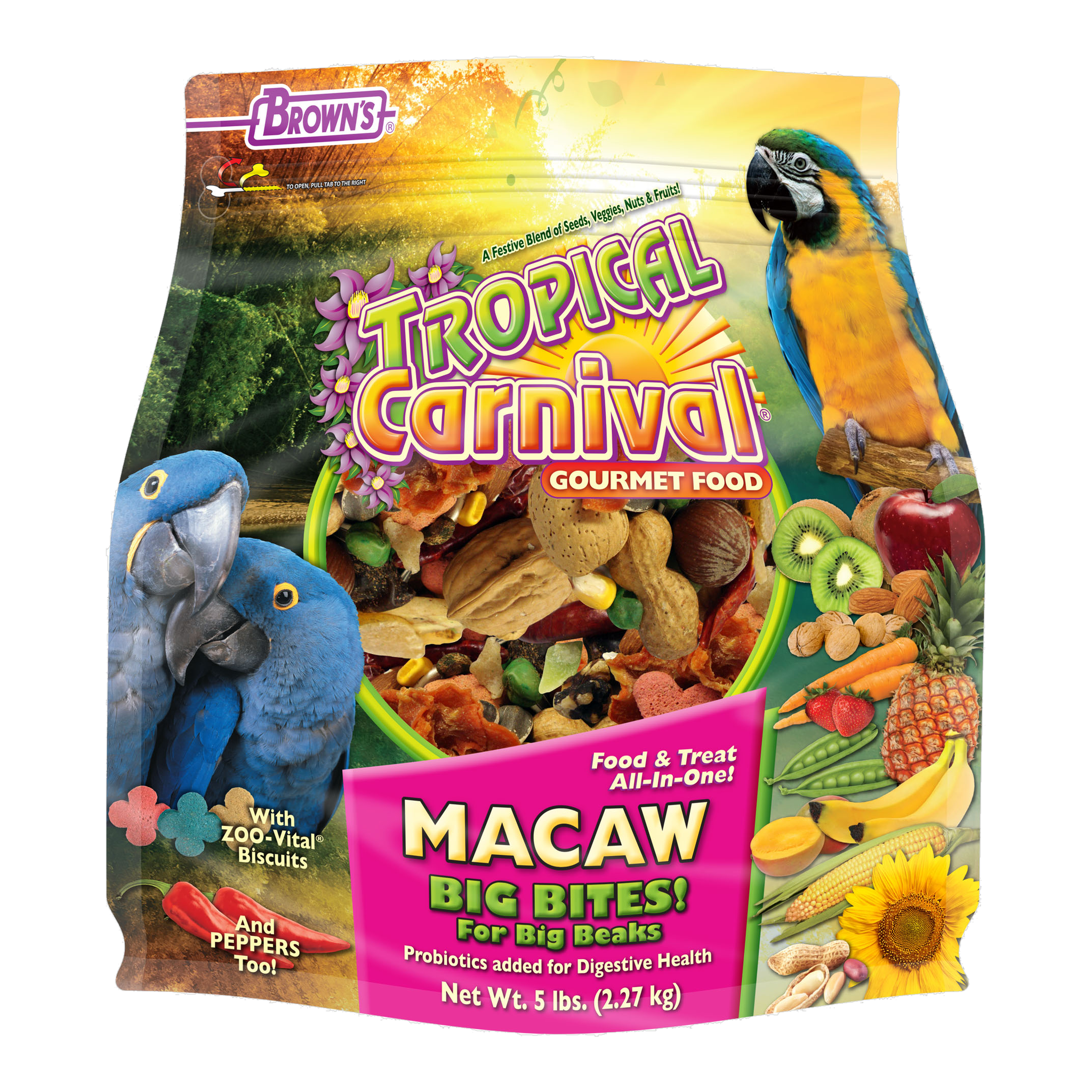 Tropical Carnival Gourmet Macaw Big Bites Food, front of packaging