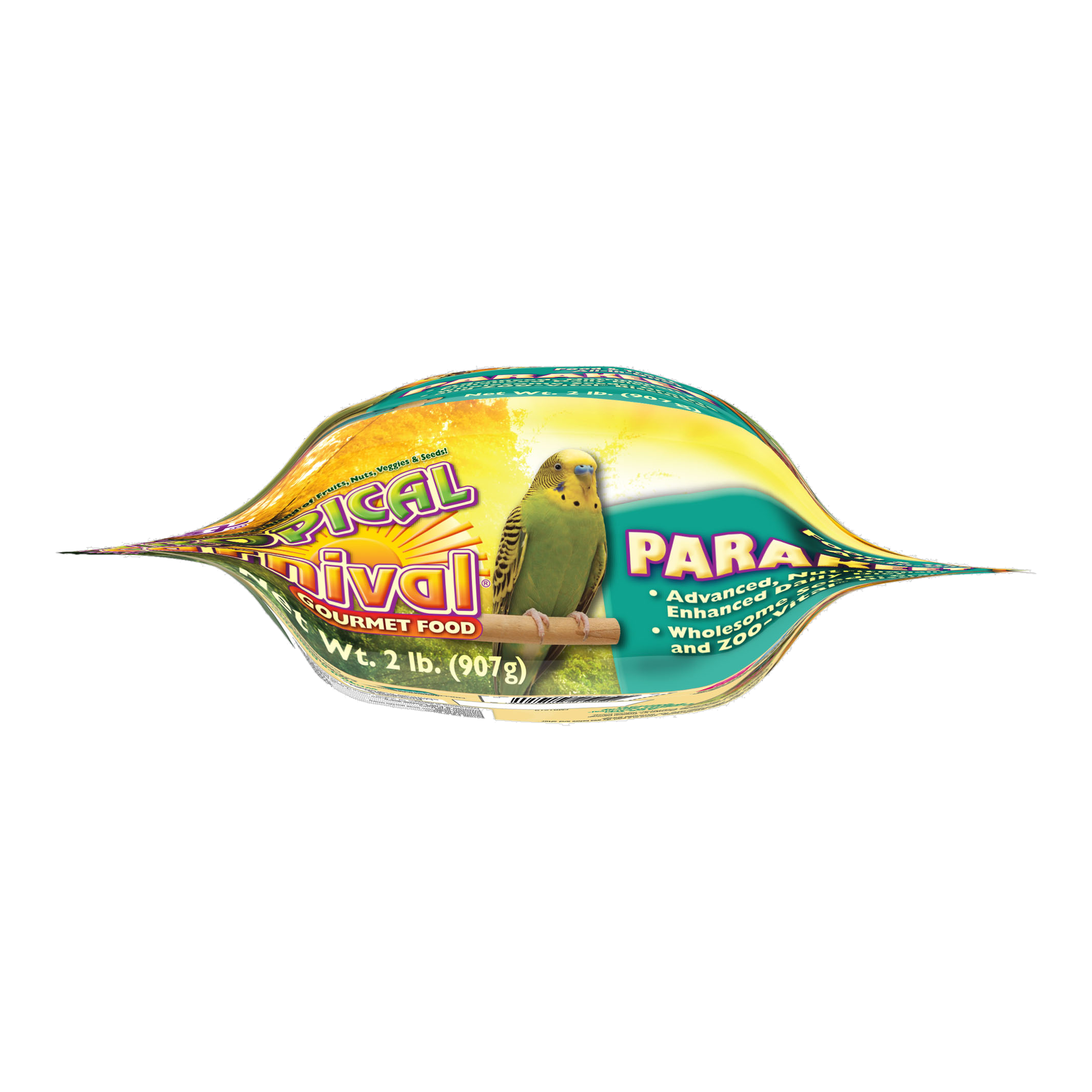 Tropical Carnival Gourmet Parakeet Food package, lay-flat view