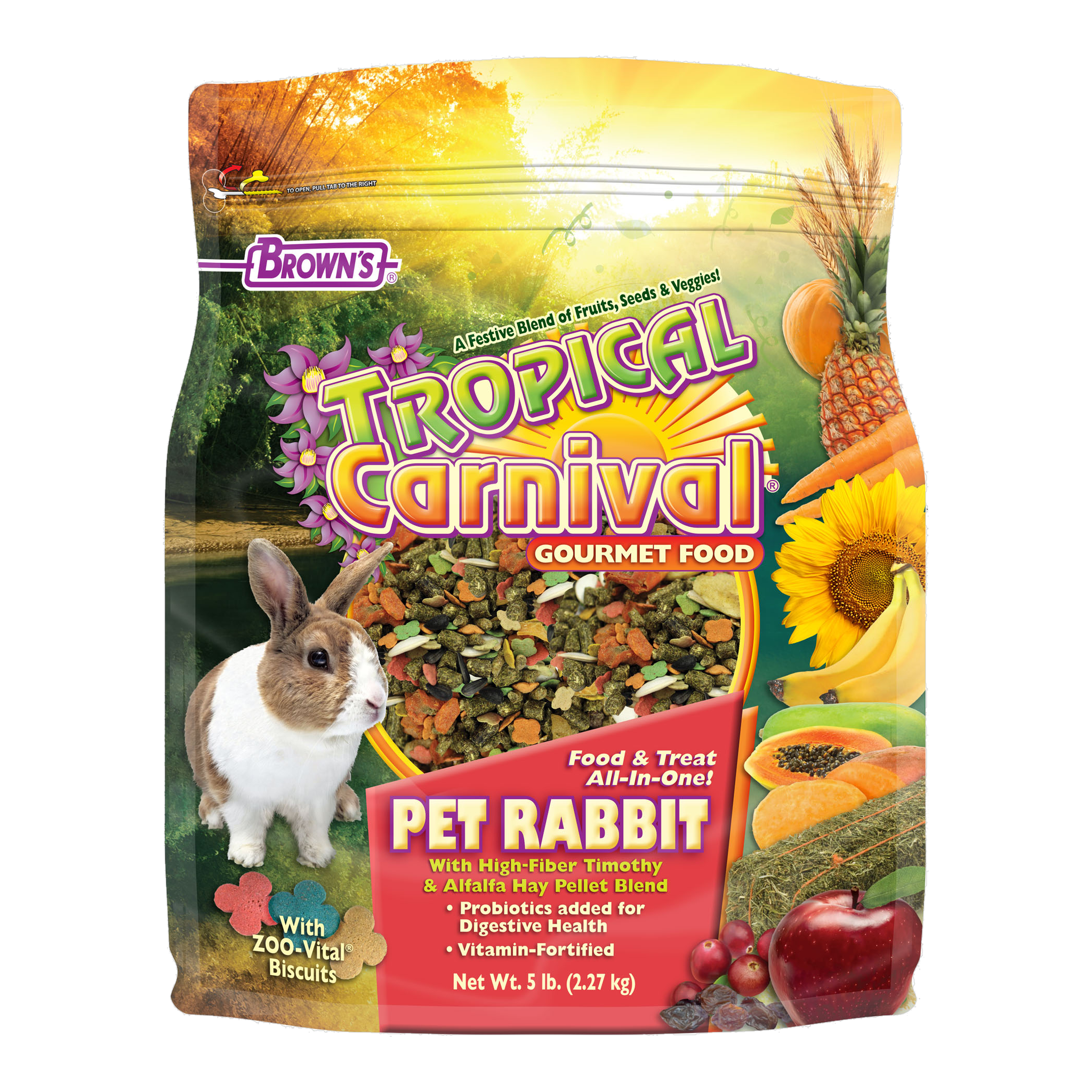 Brown's Tropical Carnival Gourmet Pet Rabbit Food 5 lb bag, front