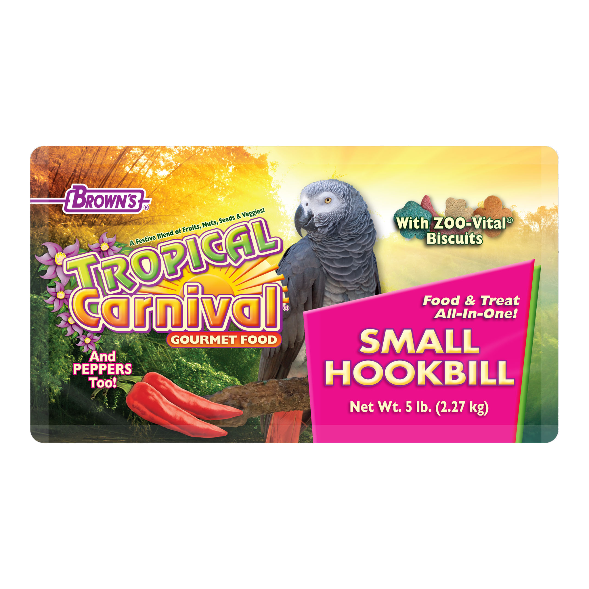 Tropical Carnival Gourmet Small Hookbill Food package, lay-flat view