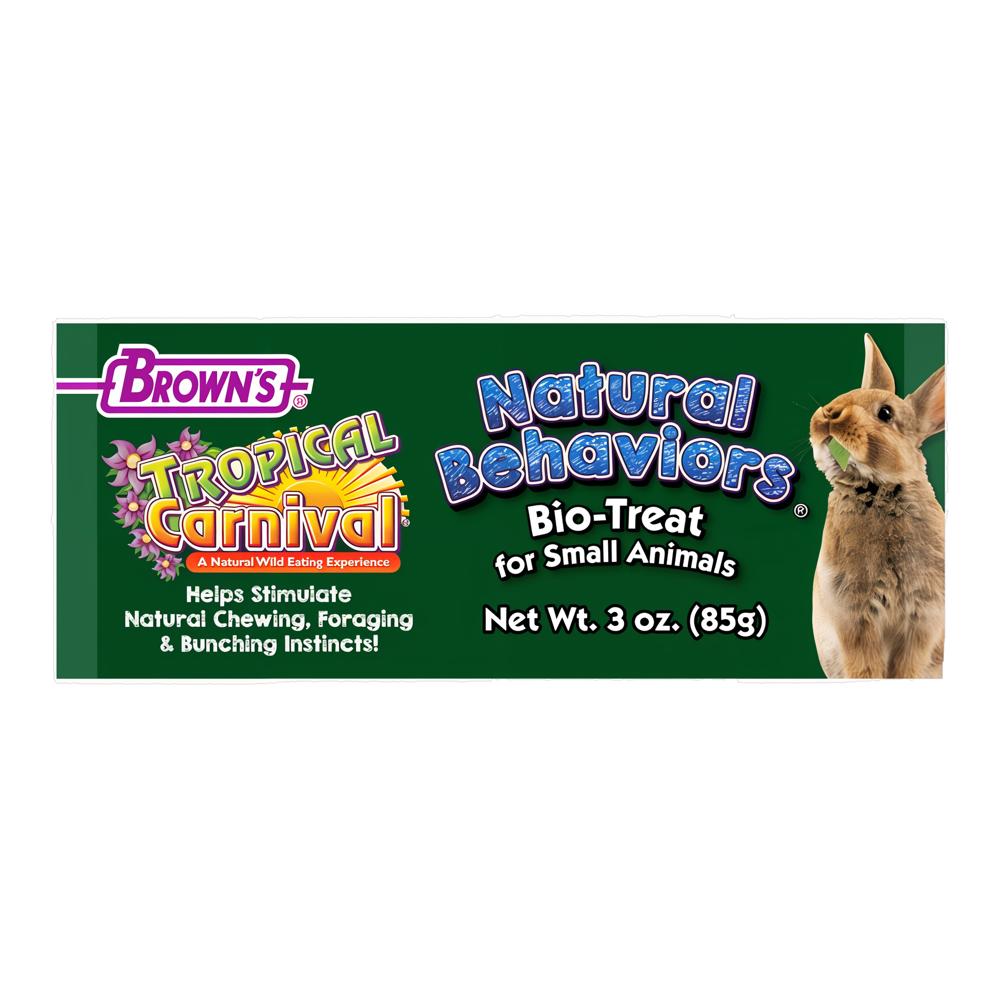 Tropical Carnival Natural Behaviors Bio-Treat for Small Animals package, lay-flat view