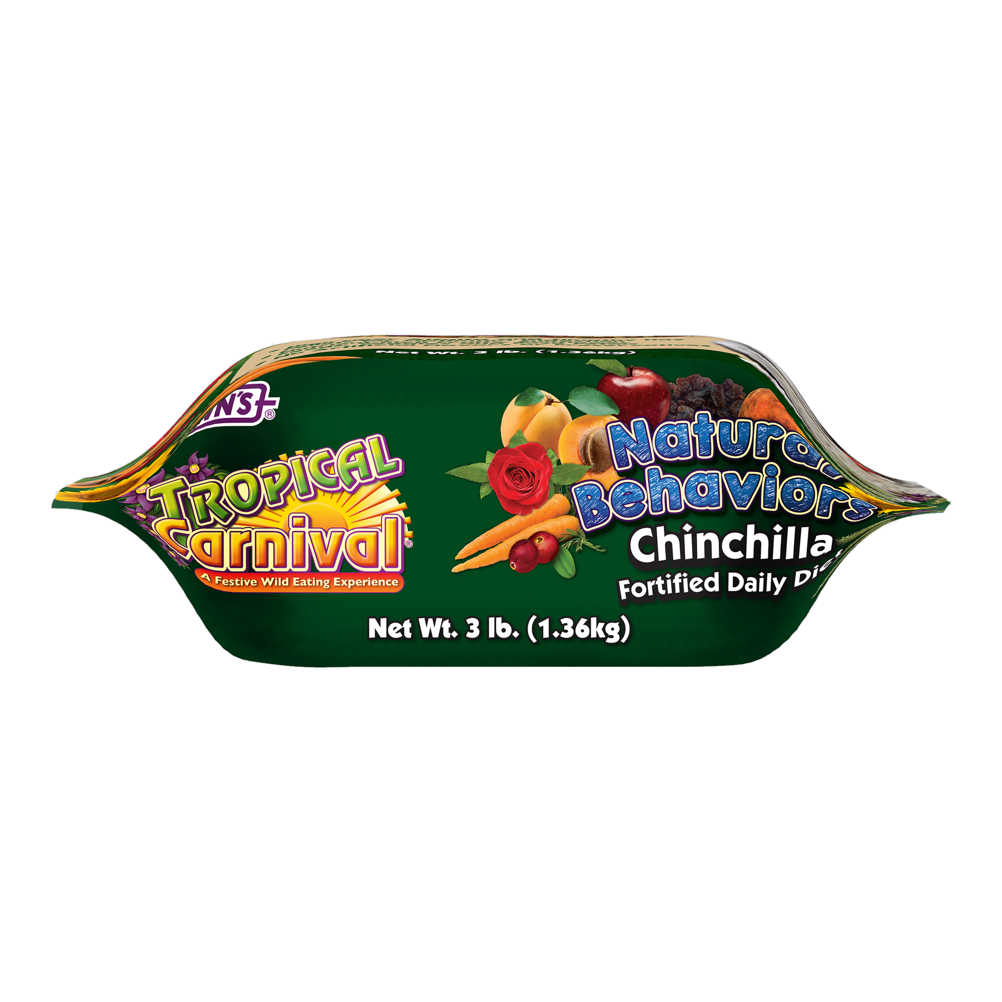 Tropical Carnival Natural Behaviors Chinchilla Fortified Daily Diet package, lay-flat view