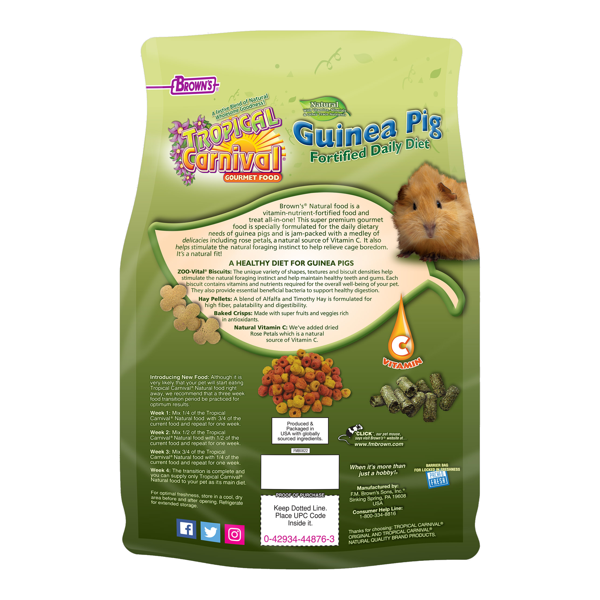 Back of the Natural Guinea Pig Fortified Daily Diet packaging with feeding directions