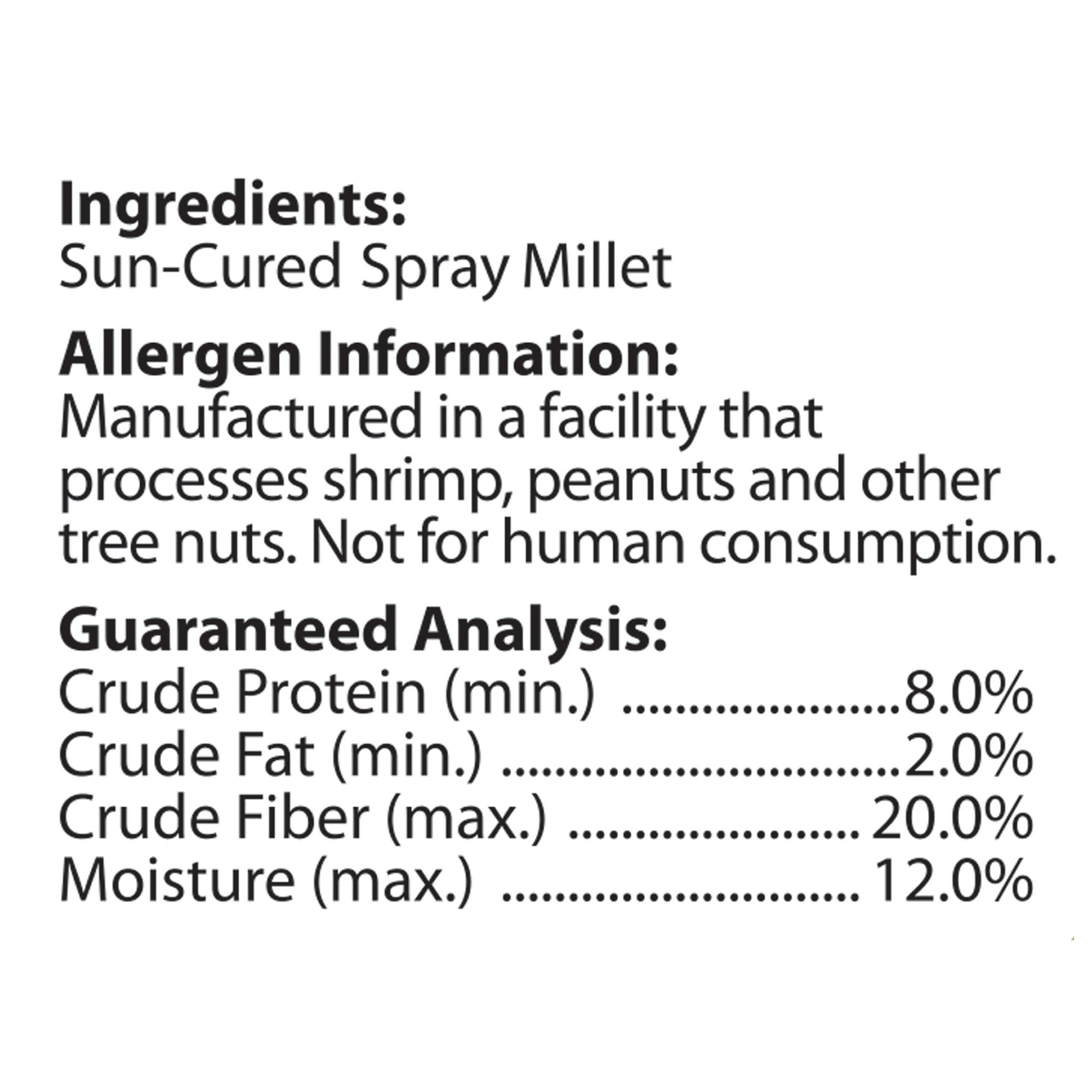 Tropical Carnival Natural Spray Millet ingredients and guaranteed analysis panel