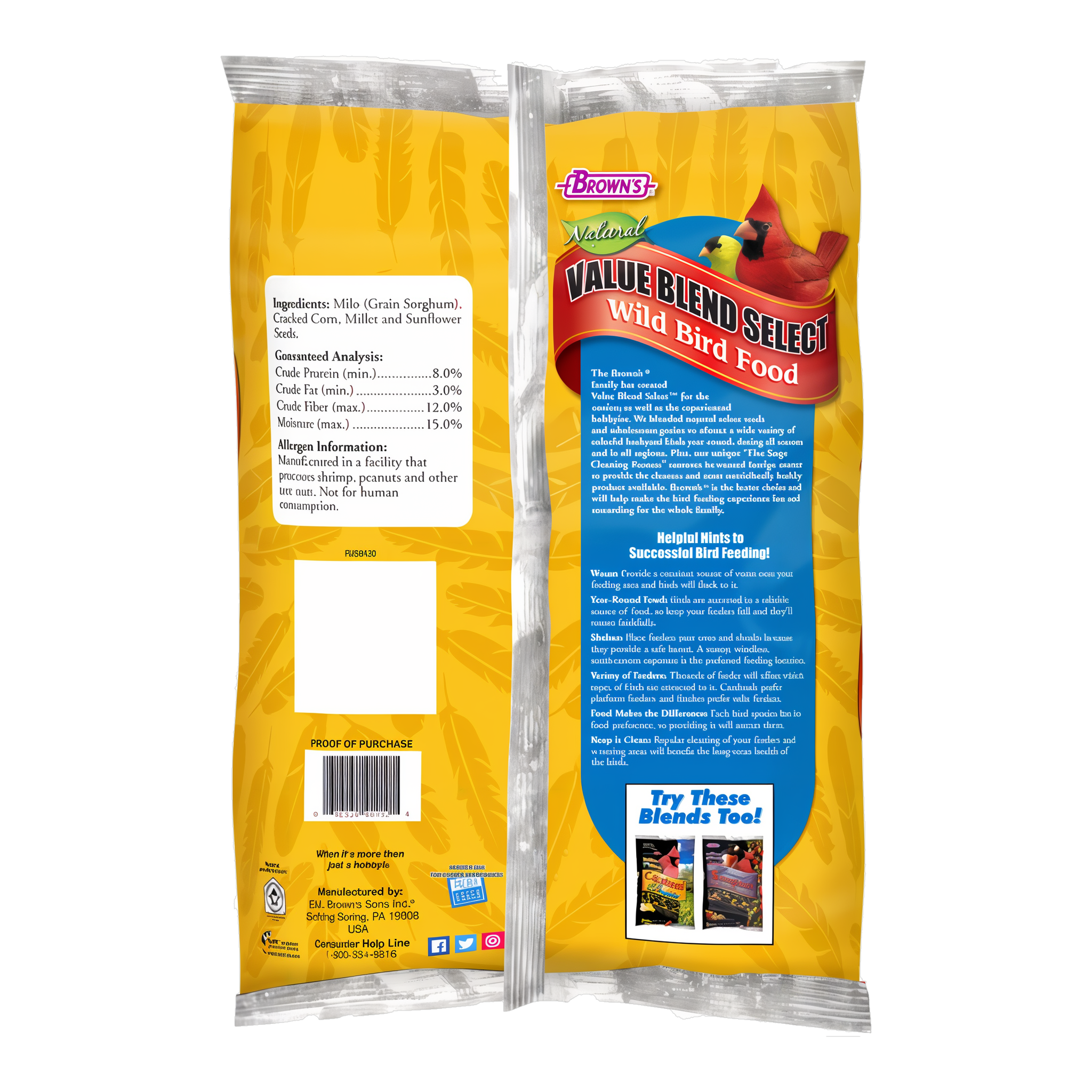 Back of the Value Blend Select Wild Bird Food packaging with feeding directions
