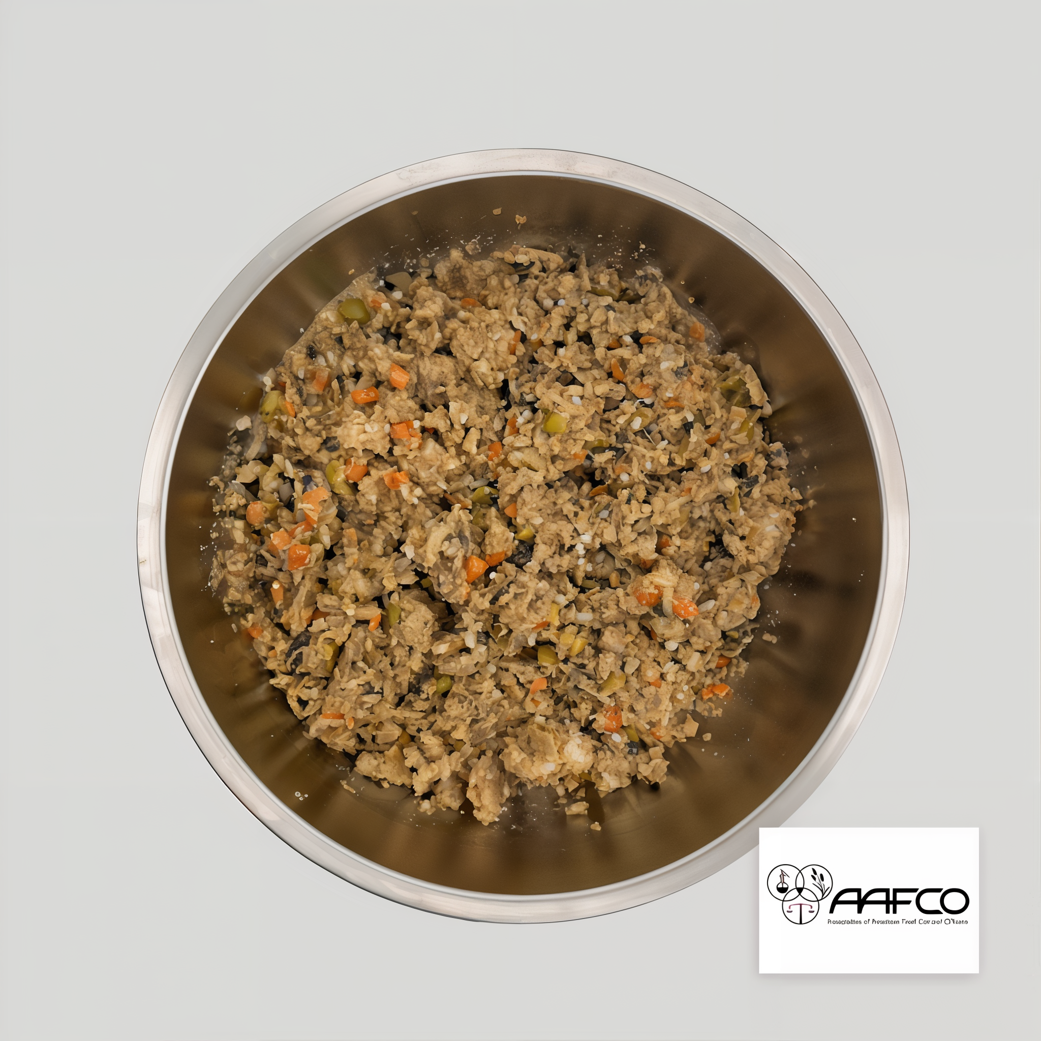 California Dog Kitchen Chicken and Rice gently cooked dog food served in a stainless steel bowl