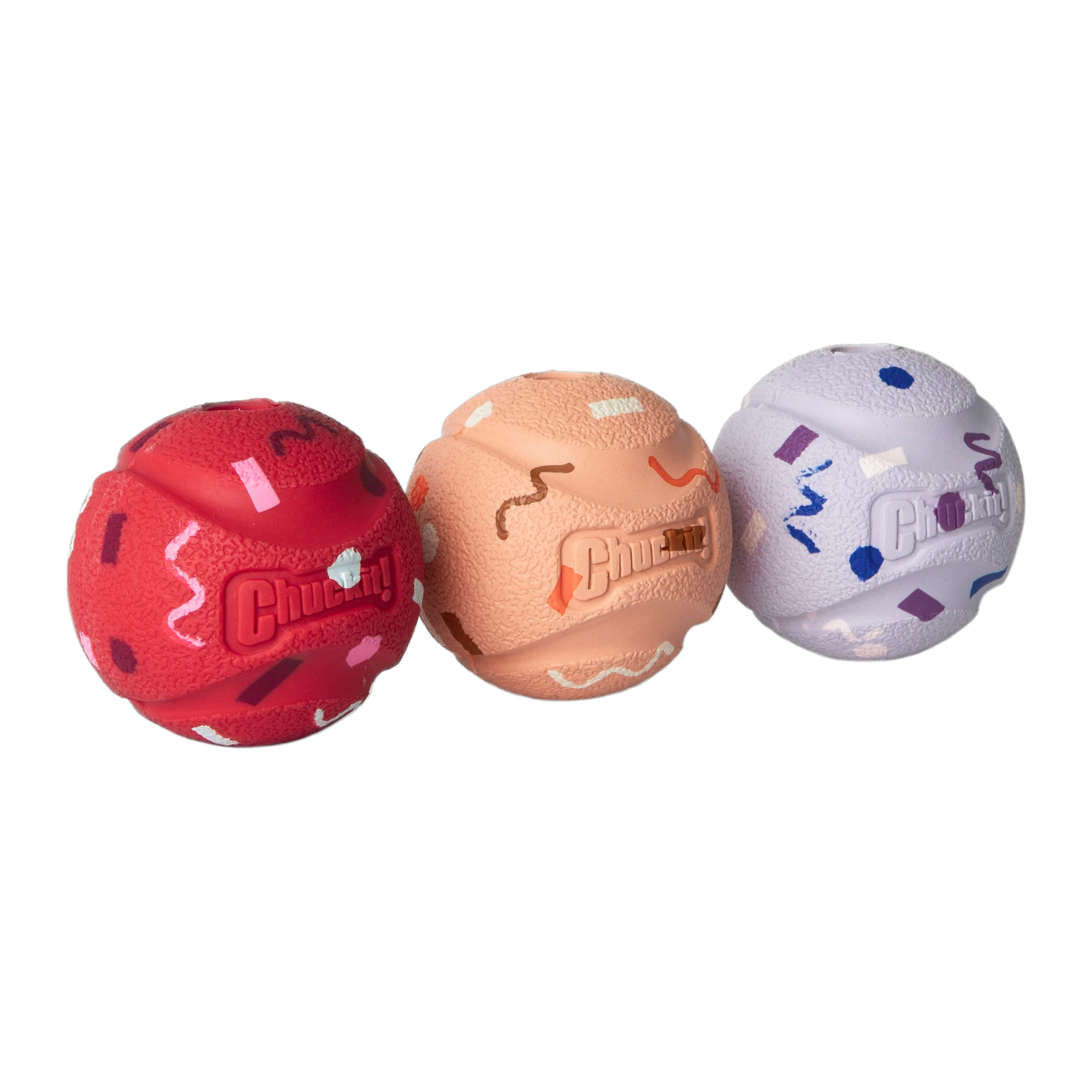 Chuckit! Birthday Fetch Medley medium cake-scented fetch balls shown at an angle