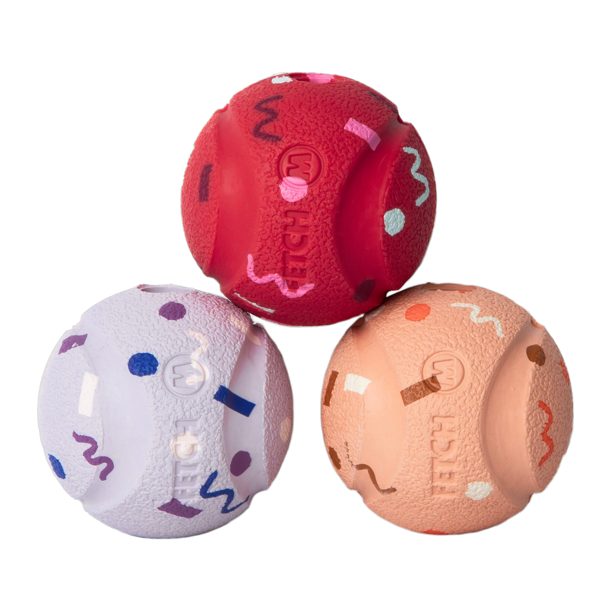 Chuckit! Birthday Fetch Medley medium fetch balls reverse side showing textured rubber surface