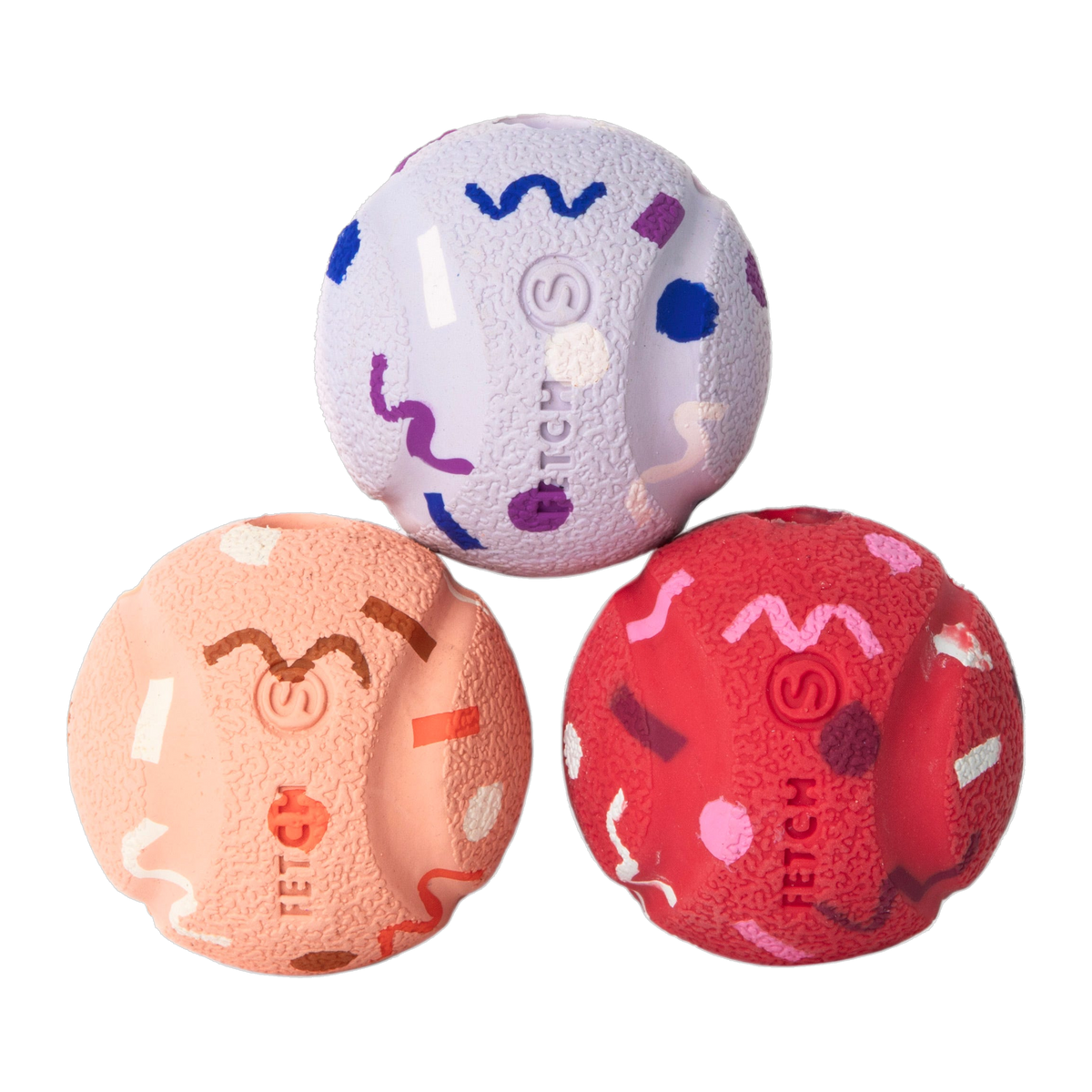 Chuckit! Birthday Fetch Medley small fetch balls reverse side showing textured rubber surface