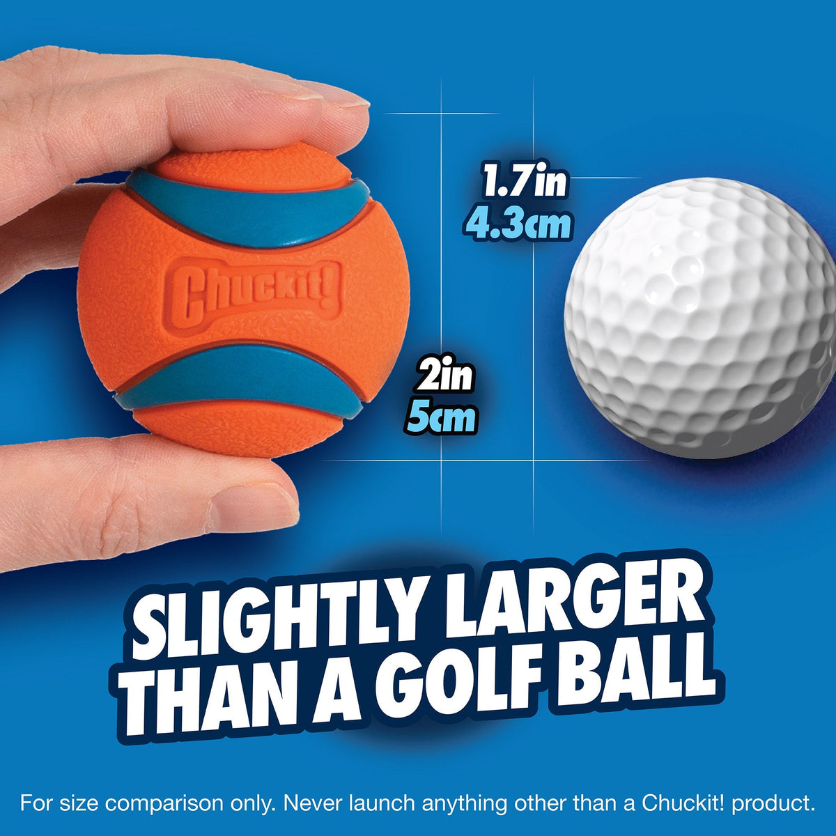 Chuckit! Ultra Ball Small 2 inch ball next to a golf ball for size