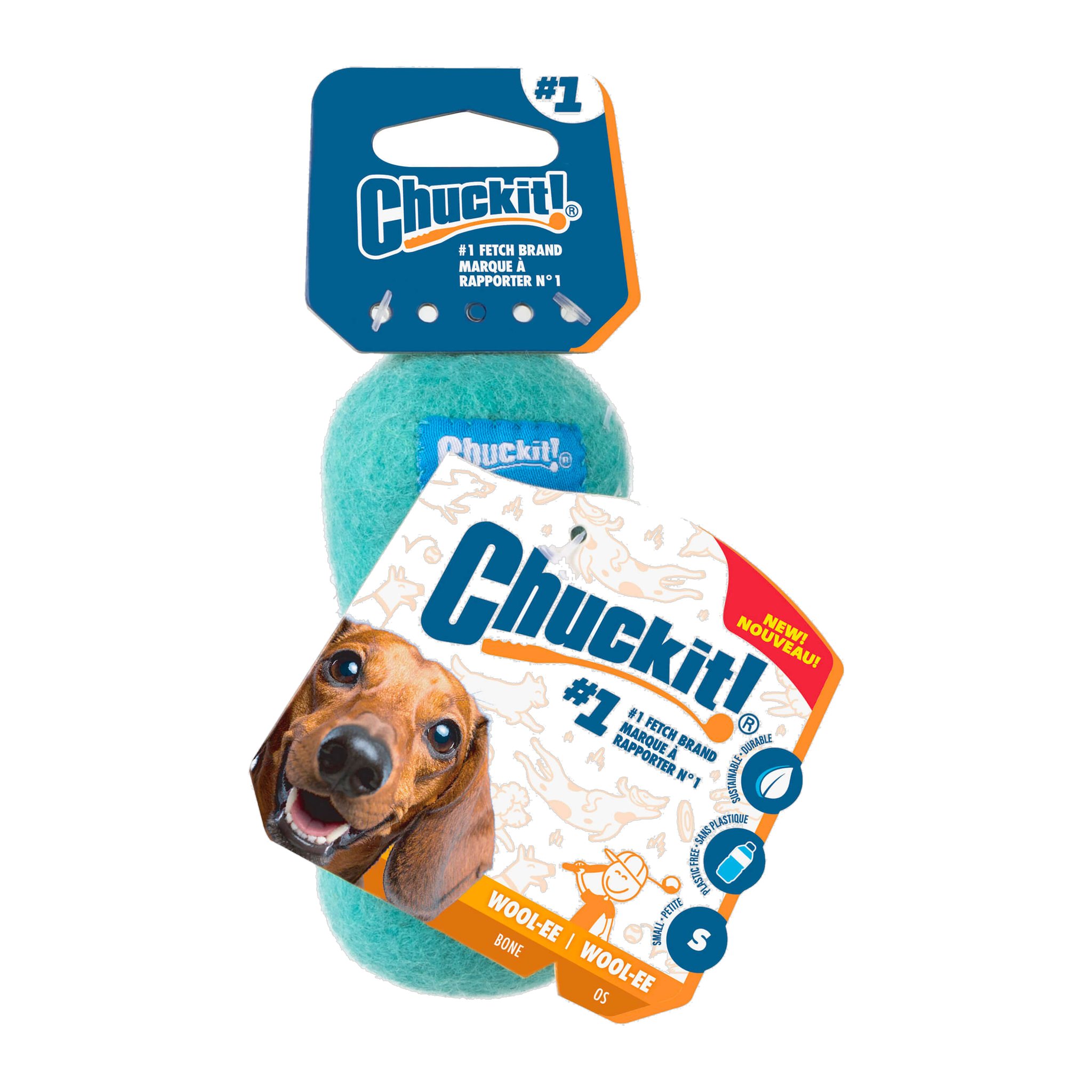 Chuckit Wool-ee Bone small blue in retail packaging