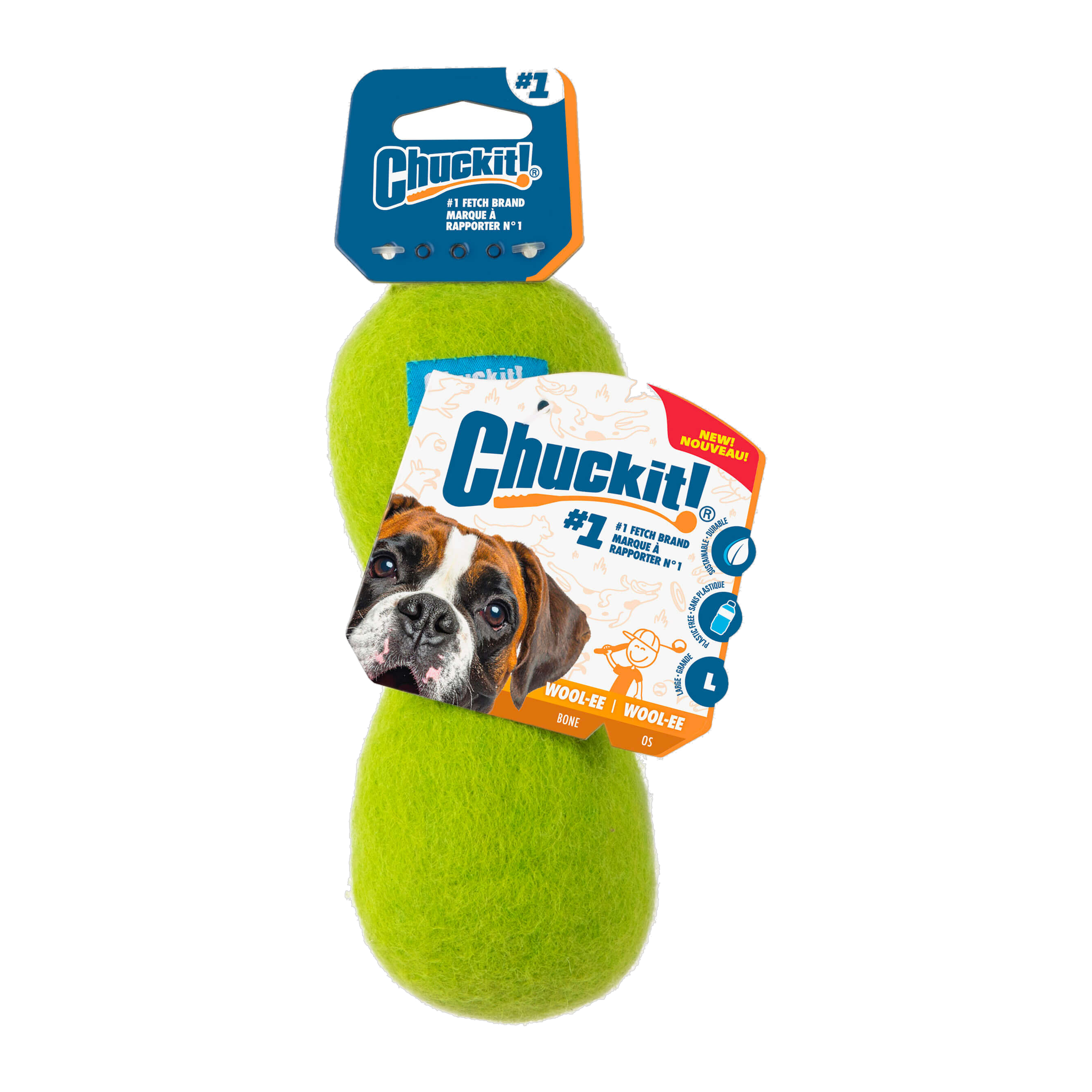 Chuckit Wool-ee Bone large green in retail packaging