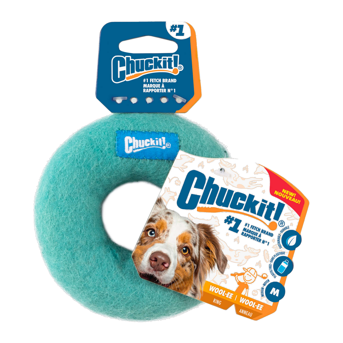 Chuckit Wool-ee Ring blue medium in retail packaging