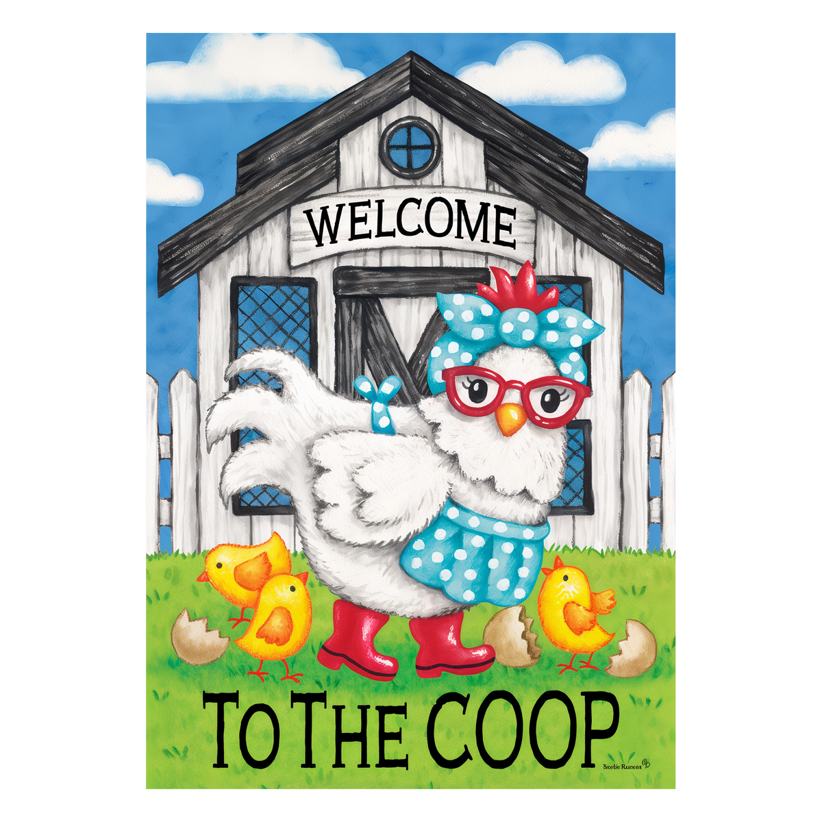 Custom Decor Chicken Coop Garden Flag -- Welcome to the Coop hen and chicks artwork