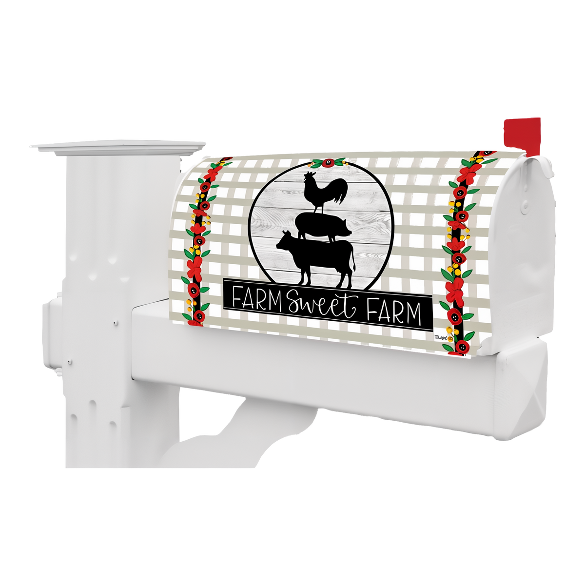 Custom Decor Farm Sweet Farm Mailbox Makeover Cover -- magnetic cover shown on a standard mailbox