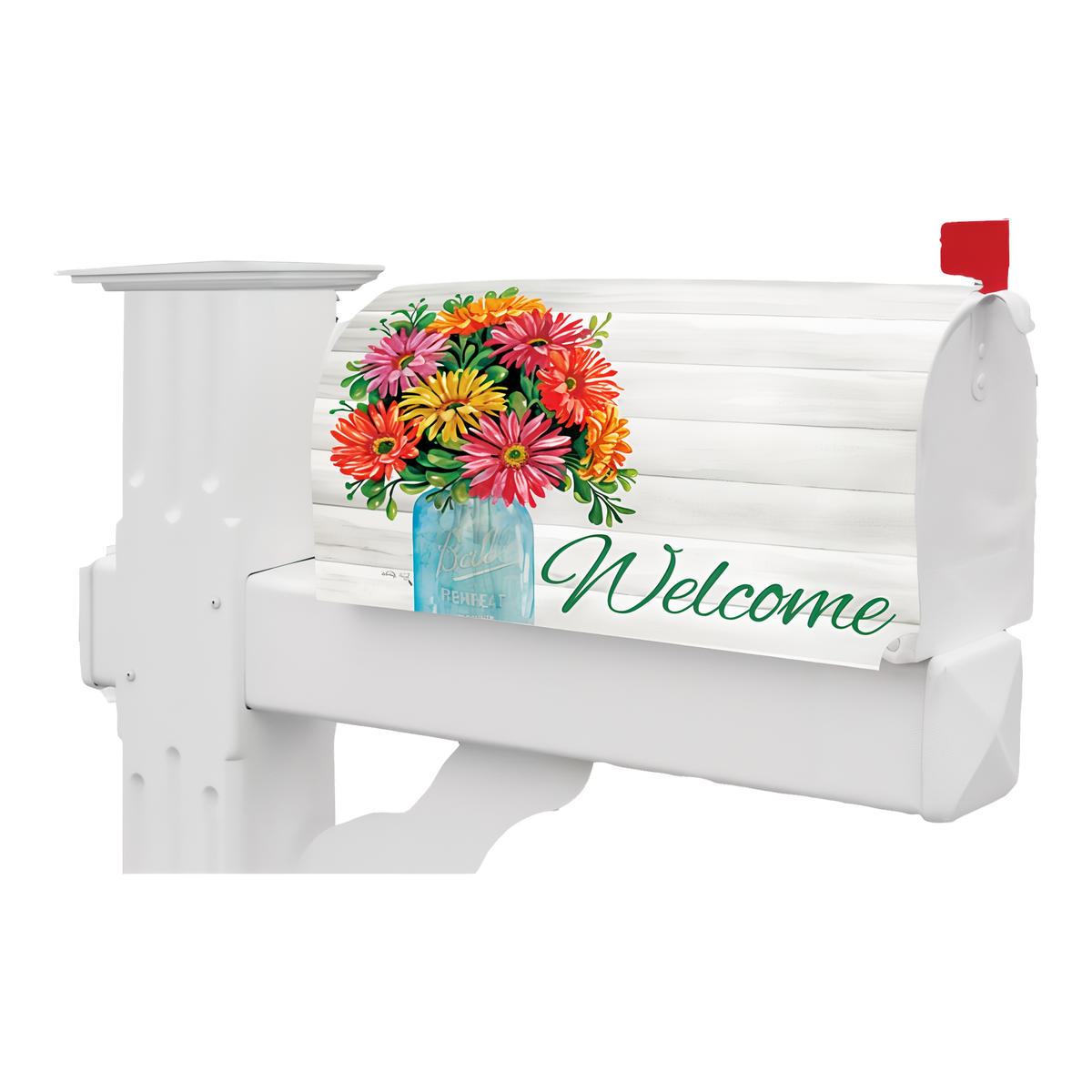 Custom Decor Gerbera Jar Mailbox Makeover Cover -- magnetic cover shown on a standard mailbox