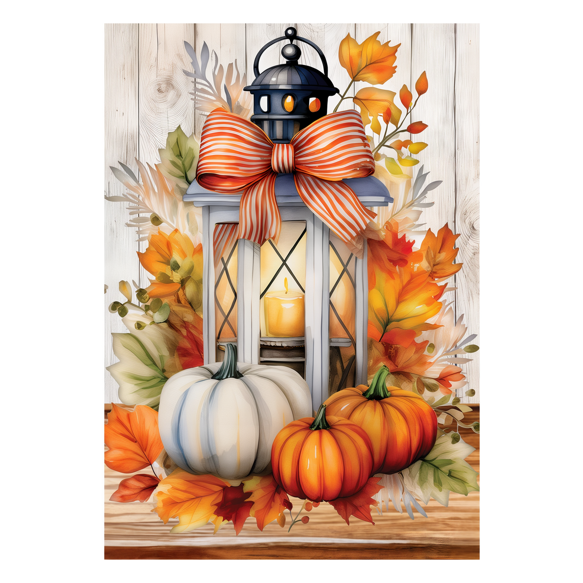 Custom Decor Pumpkin Lantern Flag House Flag -- lantern, striped bow and pumpkins artwork