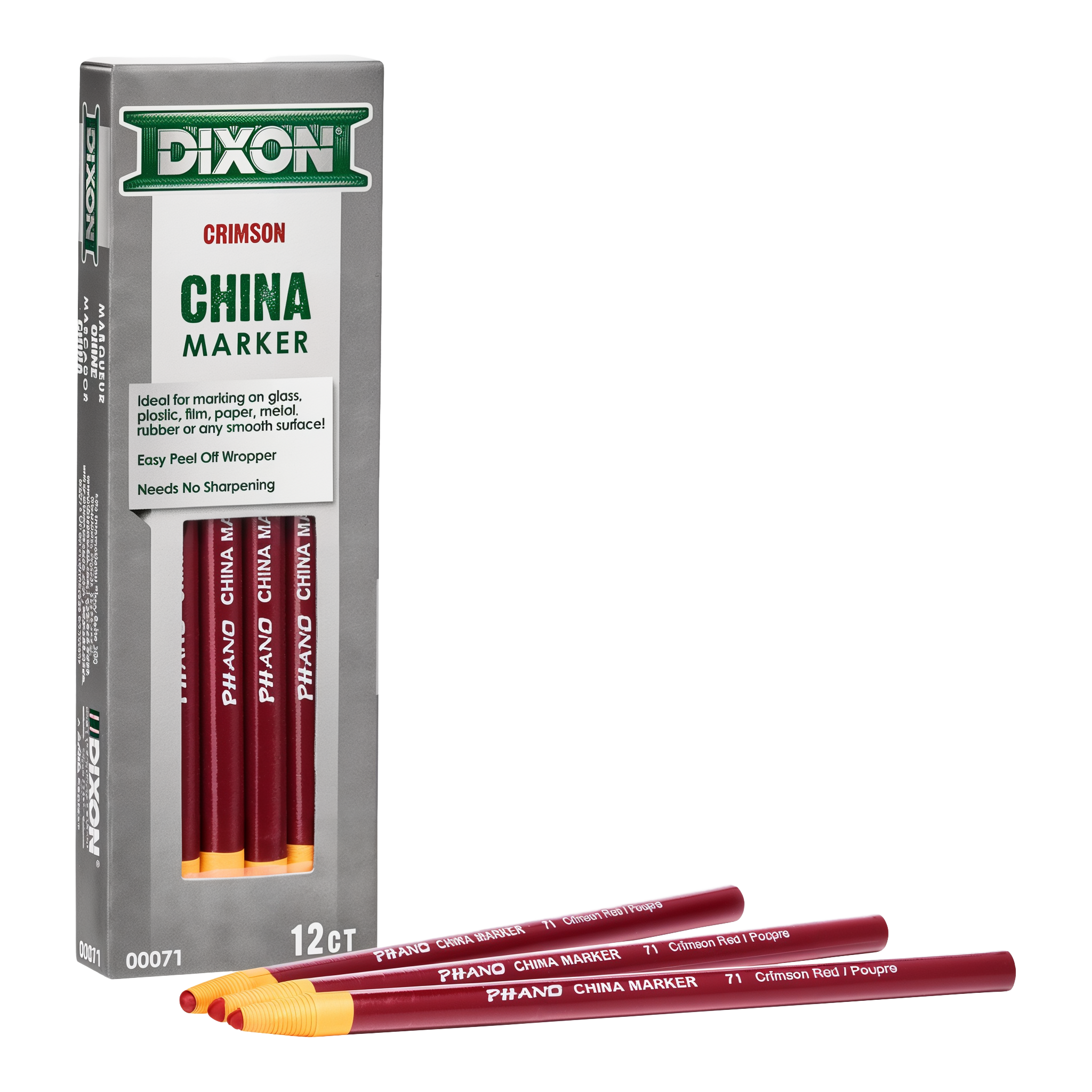 Dixon Industrial Phano China Marker - Crimson Red - retail box with three markers