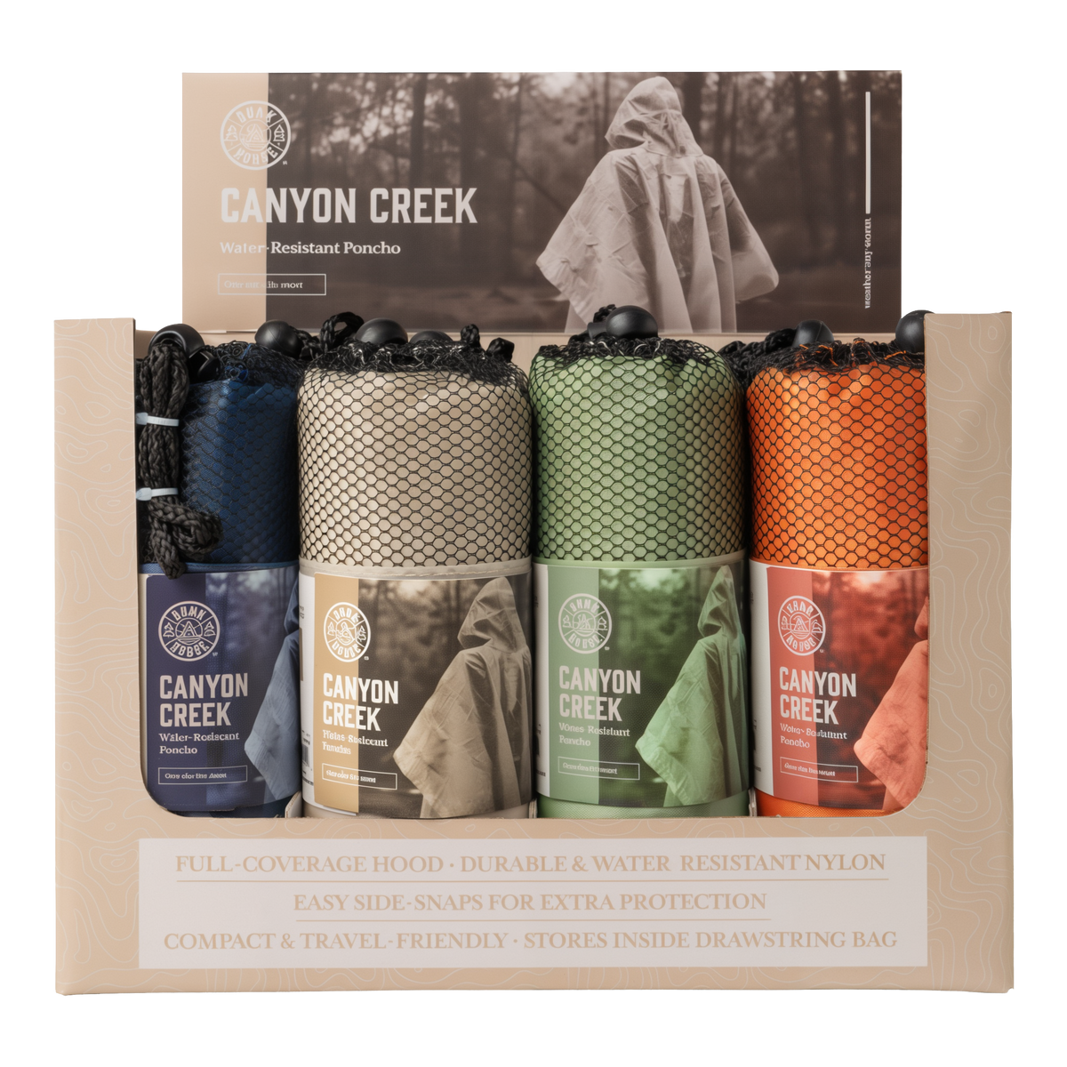 DM Merchandising Bunk House Canyon Creek Water-Resistant Poncho -- packaging