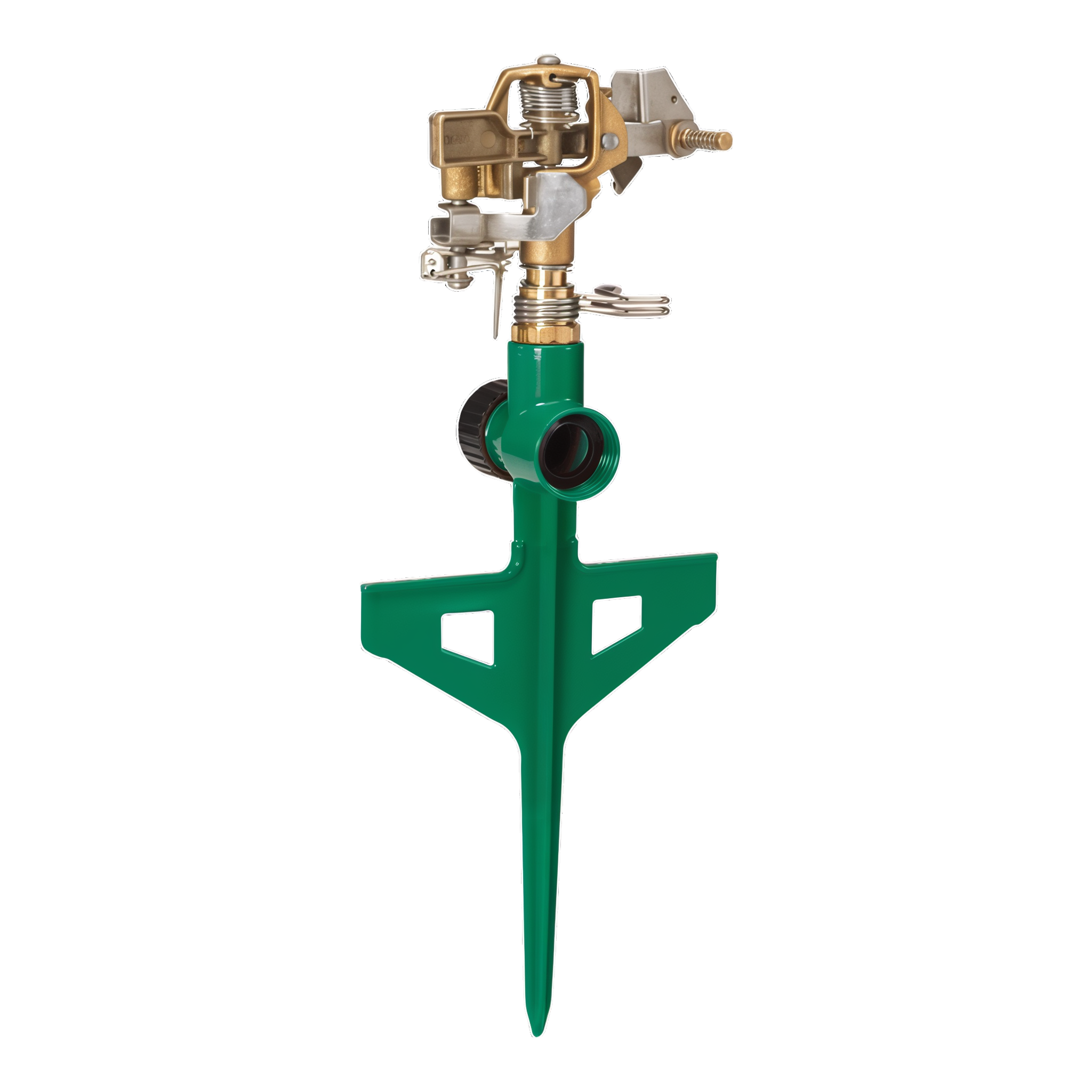 Dramm ColorStorm Stake Impulse Sprinkler in Green with all-brass impulse head on 6 in step-in metal stake #Green