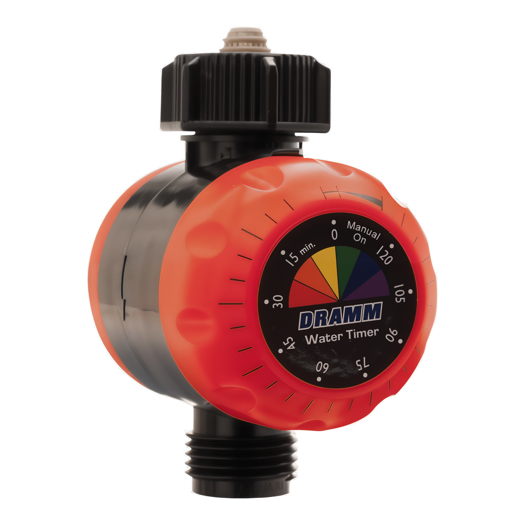 Dramm ColorStorm Water Timer in Red with mechanical 120-minute dial and auto-shutoff