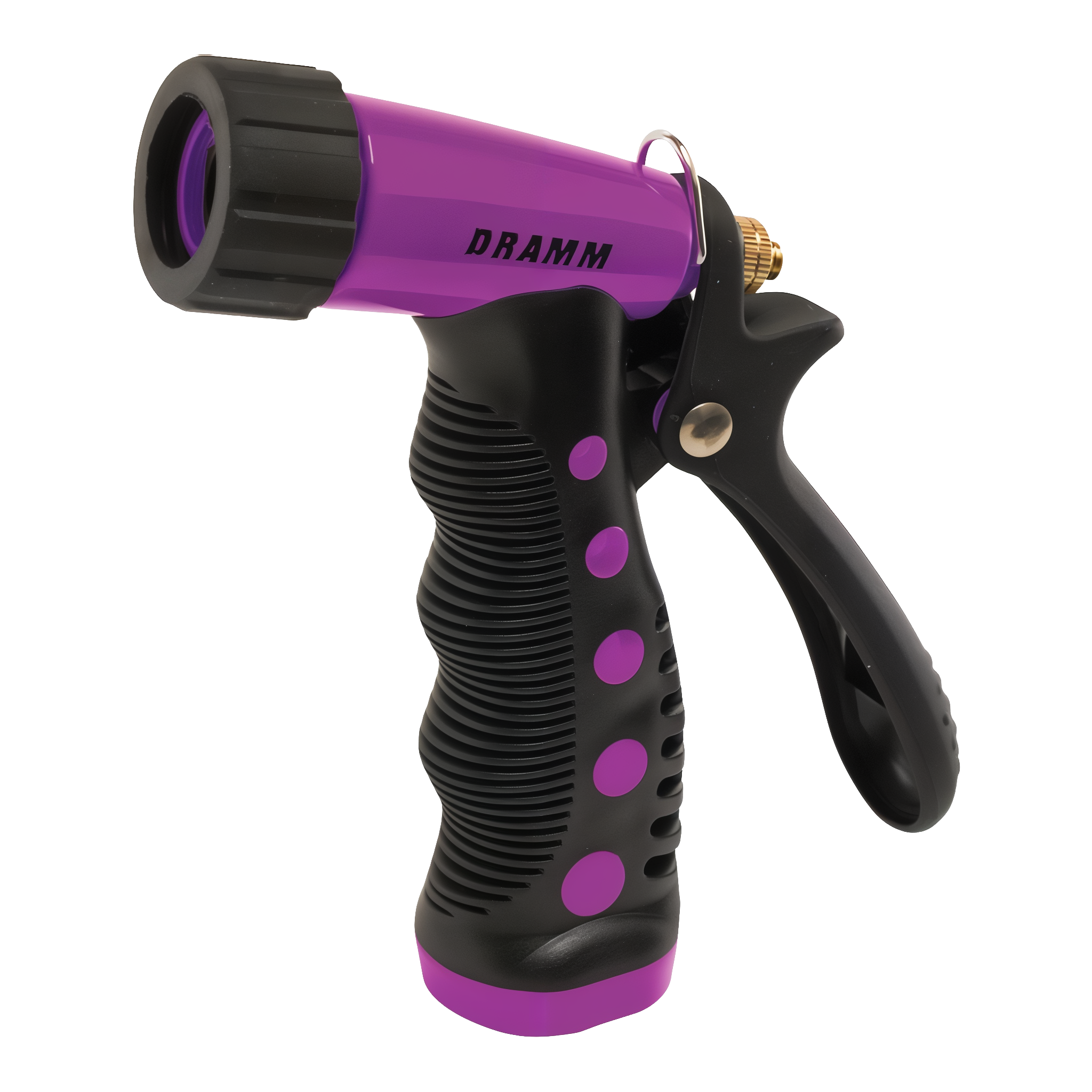Dramm Heavy-Duty Variable Spray Pistol Nozzle in Berry with metal body and ergonomic insulated grip #Berry