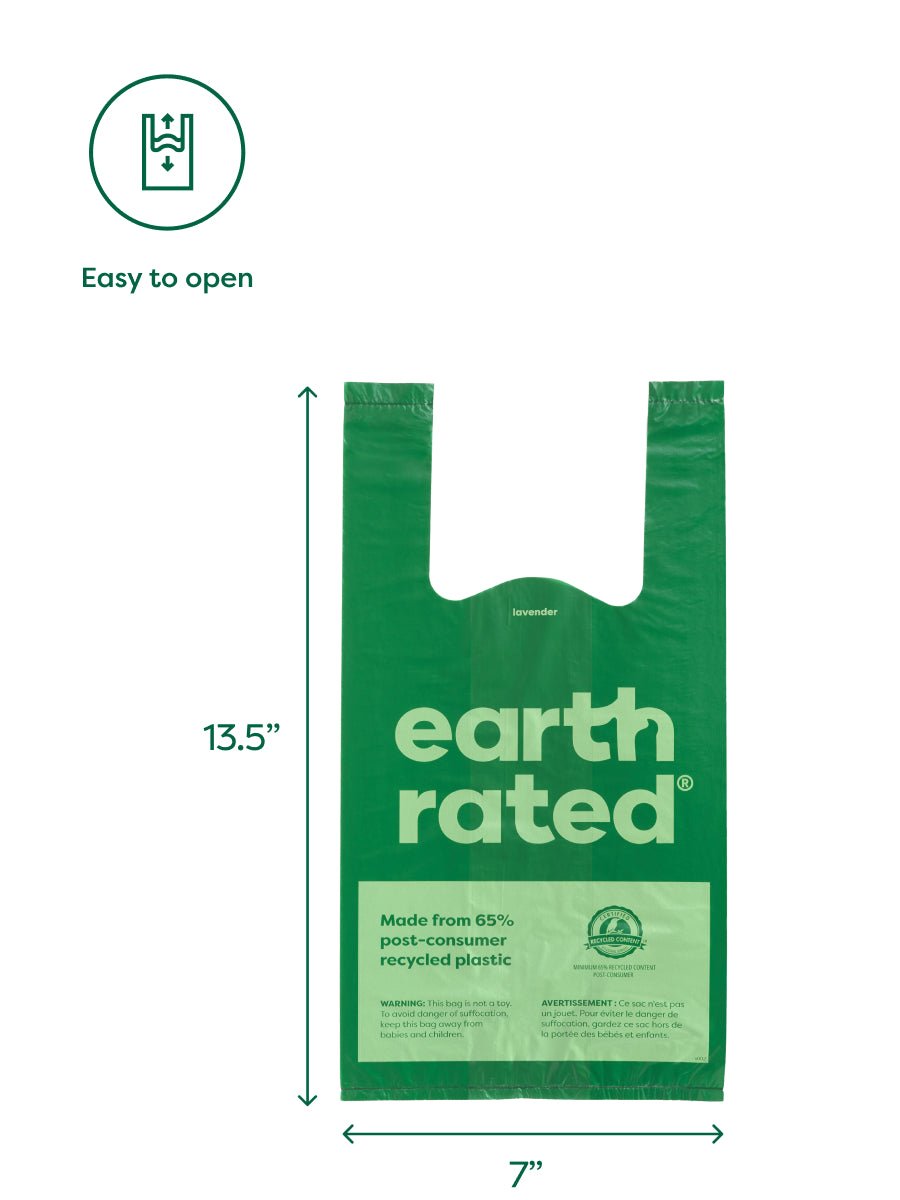 Easy-tie handle bag measures 13.5 inches by 7 inches and is easy to open
