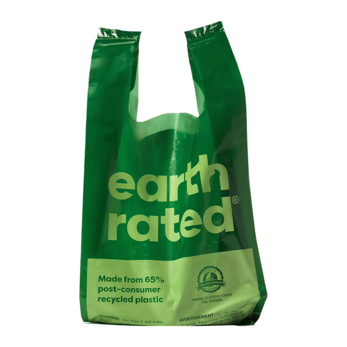 Earth Rated easy-tie handle poop bag made from 65 percent post-consumer recycled plastic
