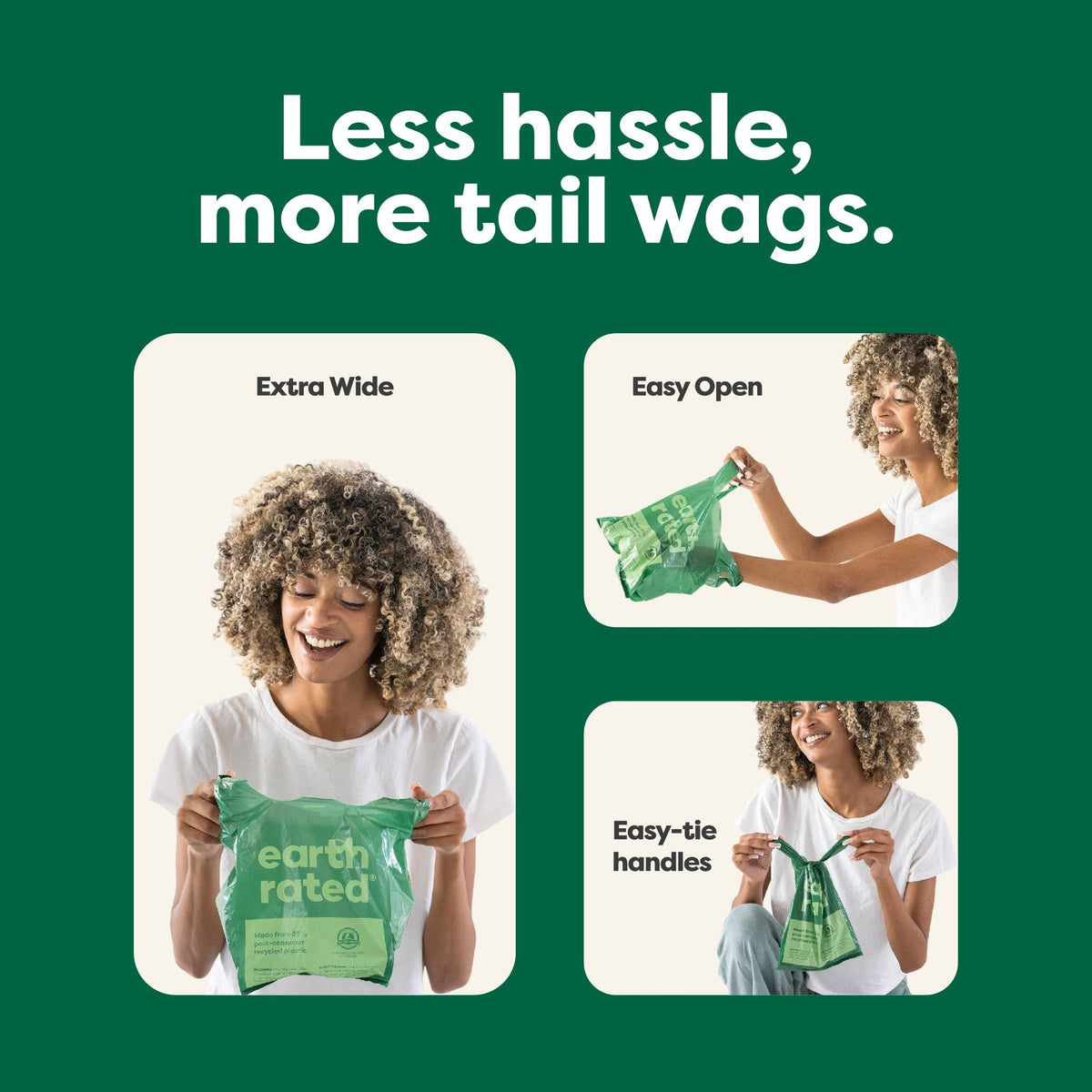 Less hassle, more tail wags: extra wide, easy open, easy-tie handles