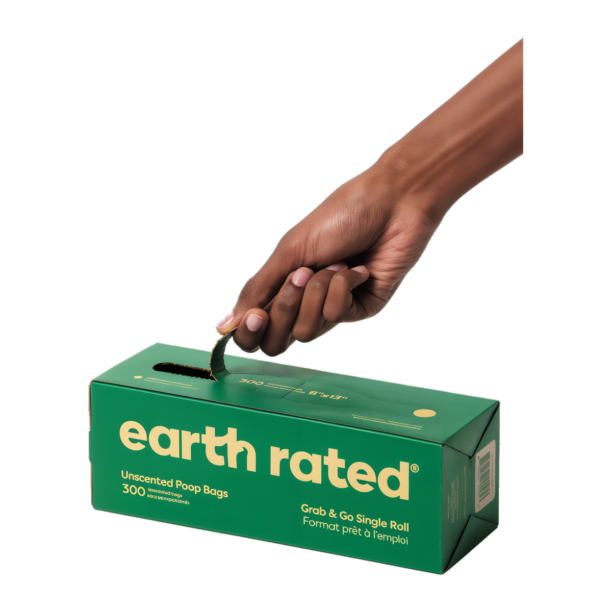 Hand opening the perforated dispensing panel on the unscented 300 count box