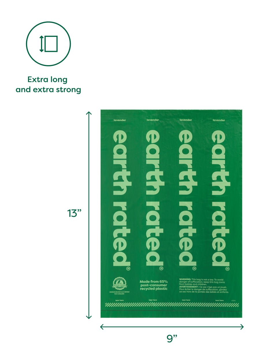 Refill roll bags measure 9 inches by 13 inches, extra long and extra strong