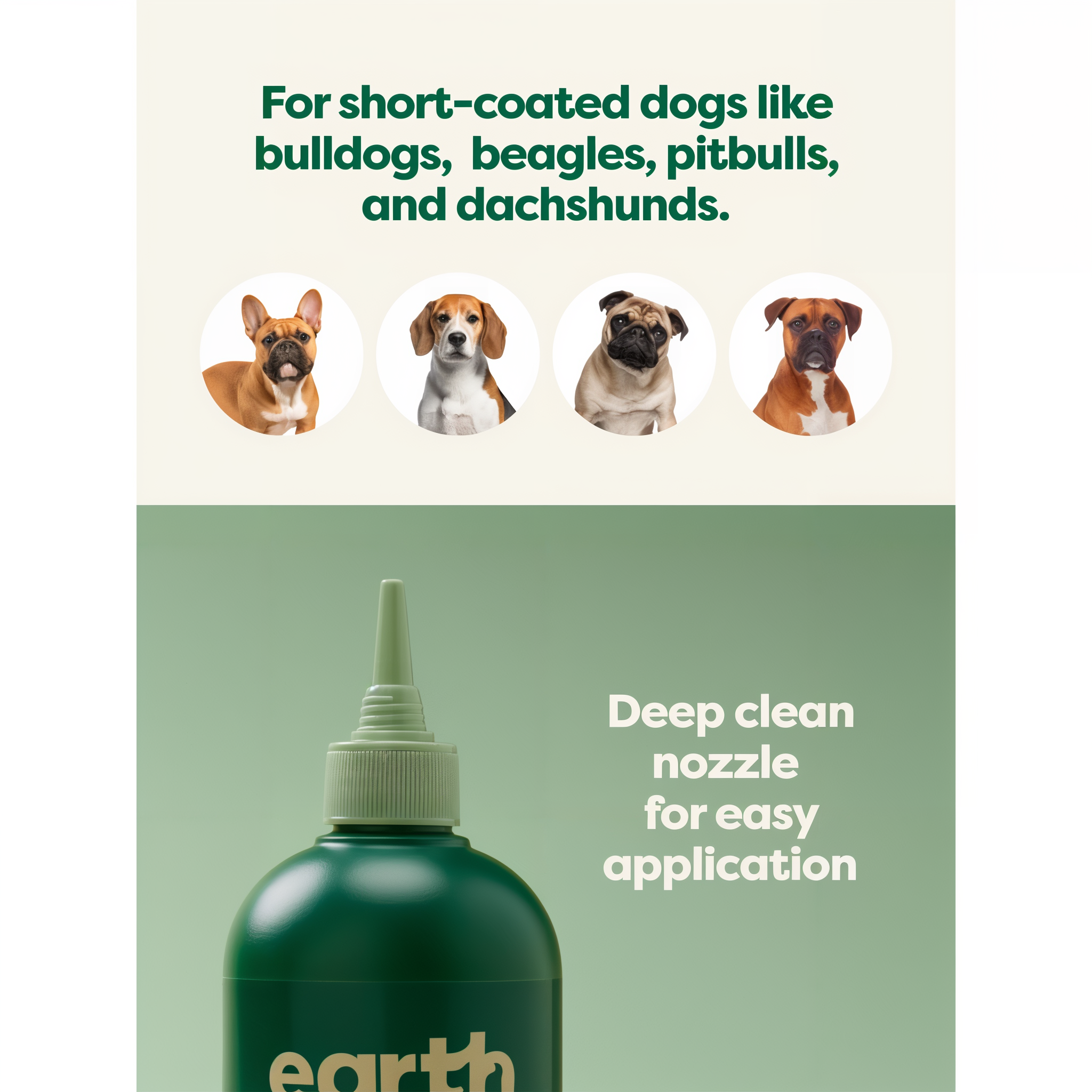 Soothing shampoo made for short-coated dogs like bulldogs, beagles and dachshunds