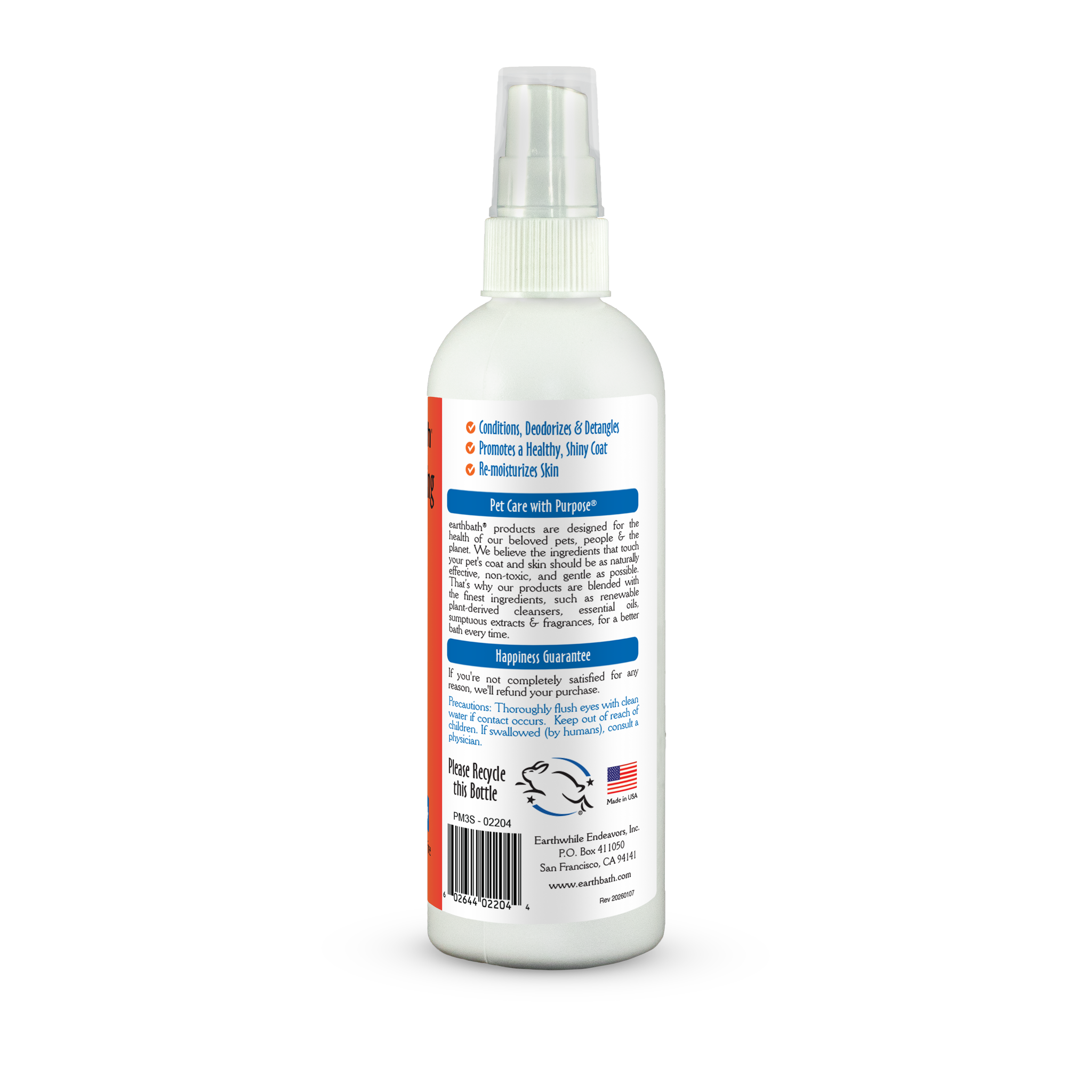 Earthbath 3-in-1 Deodorizing Spray - Mango Tango label back panel with ingredients