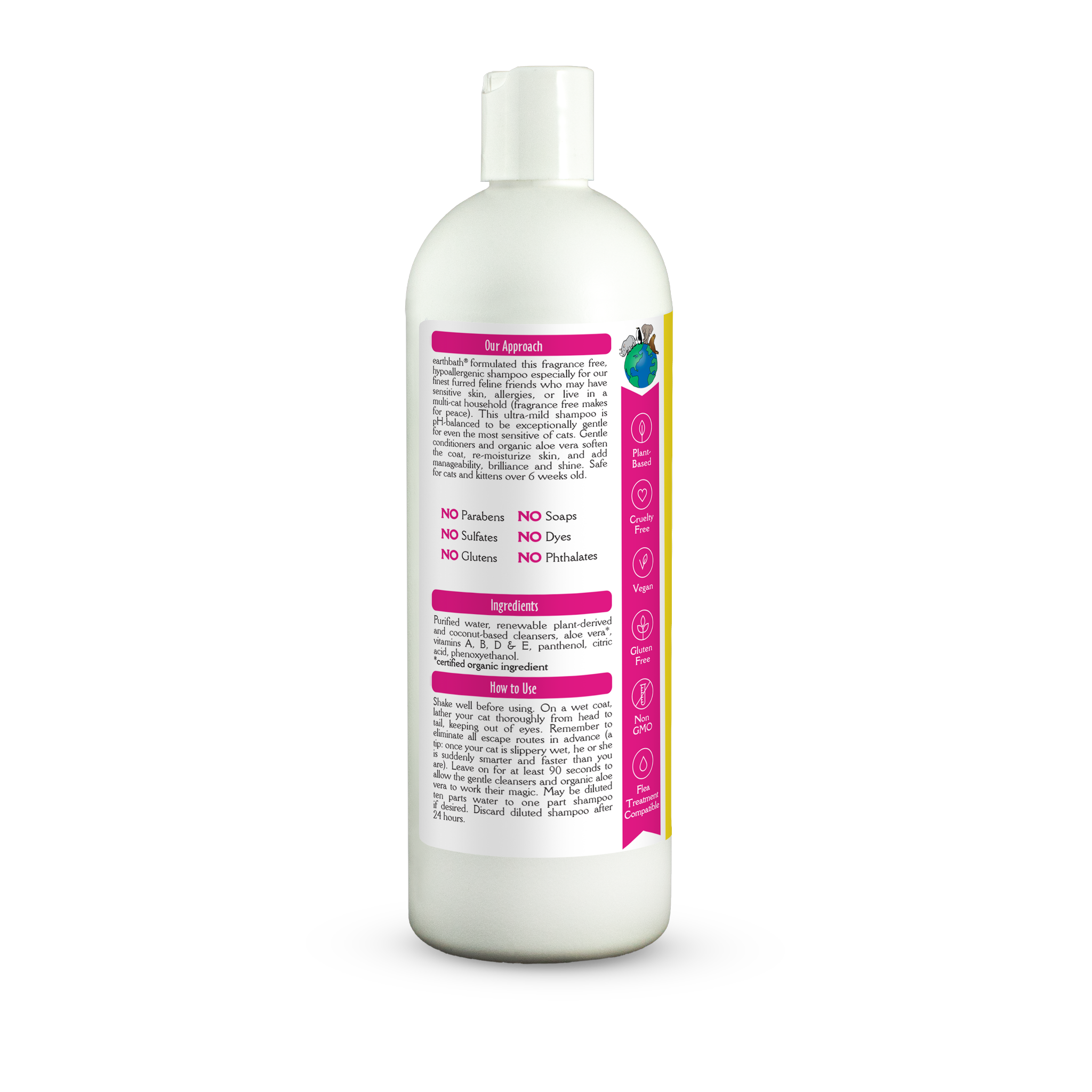Earthbath Hypoallergenic Cat Shampoo label left panel with directions