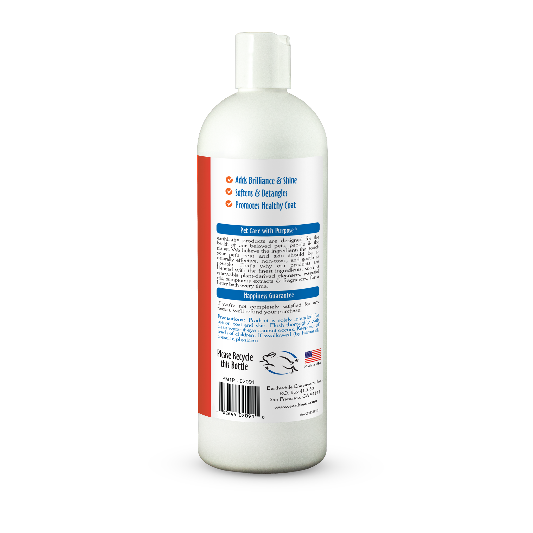 Earthbath 2-in-1 Conditioning Shampoo - Mango Tango label back panel with ingredients