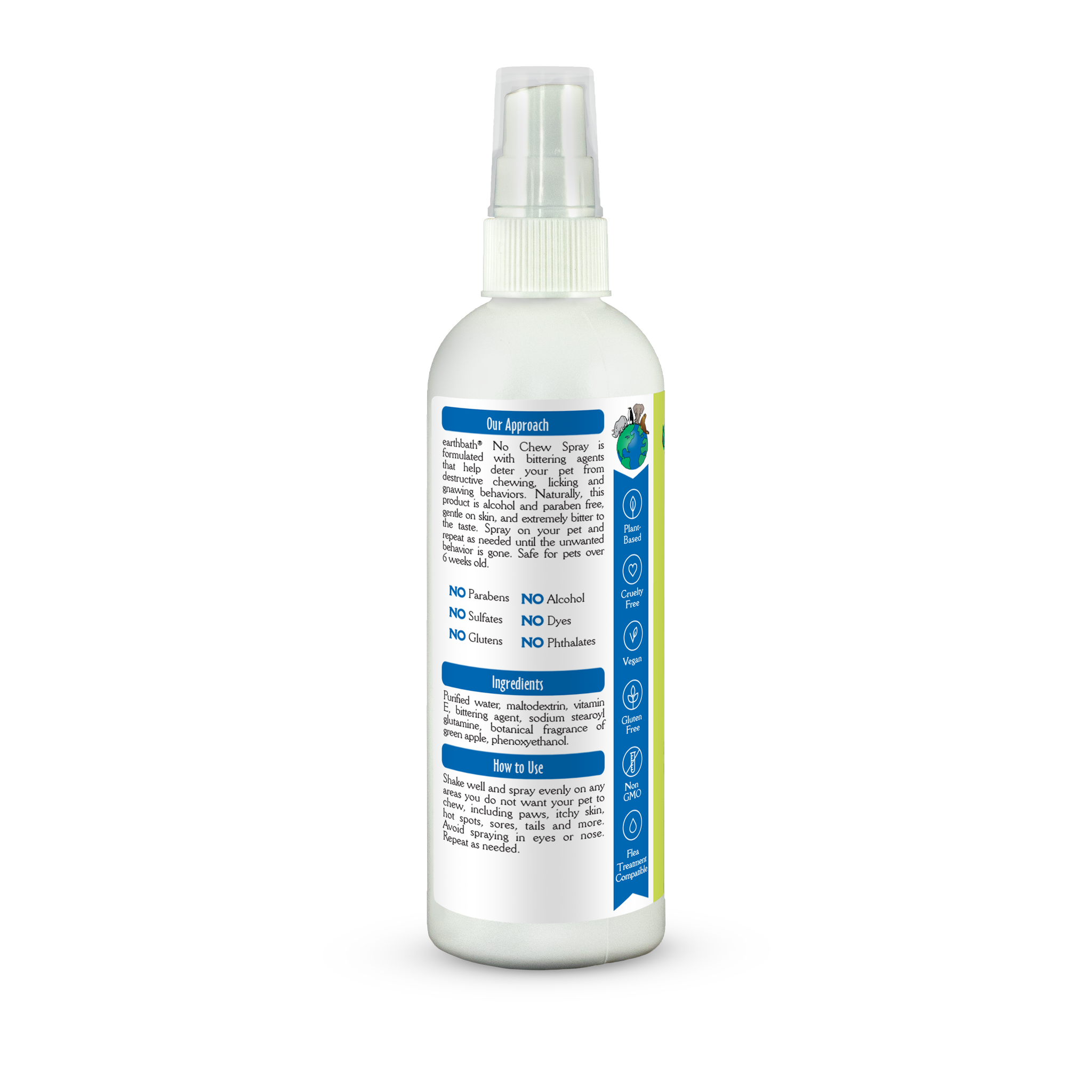 Earthbath No Chew Spray label left panel with directions