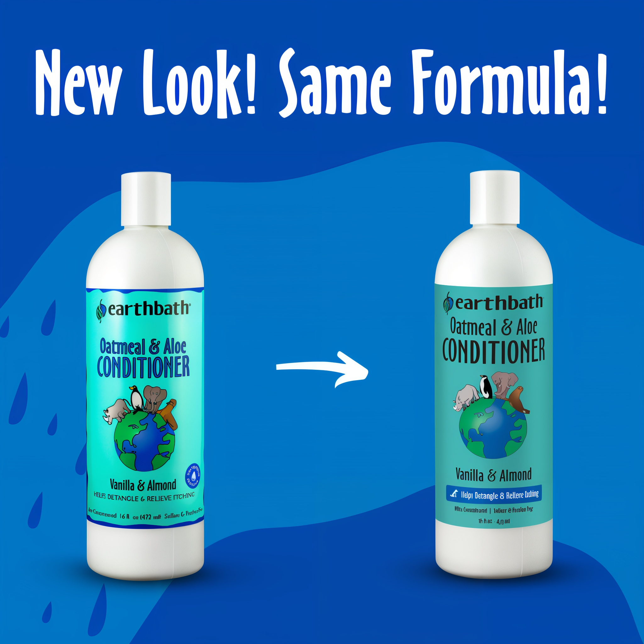 New look same formula packaging update for Earthbath Oatmeal & Aloe Itch Relief Conditioner - Vanilla & Almond