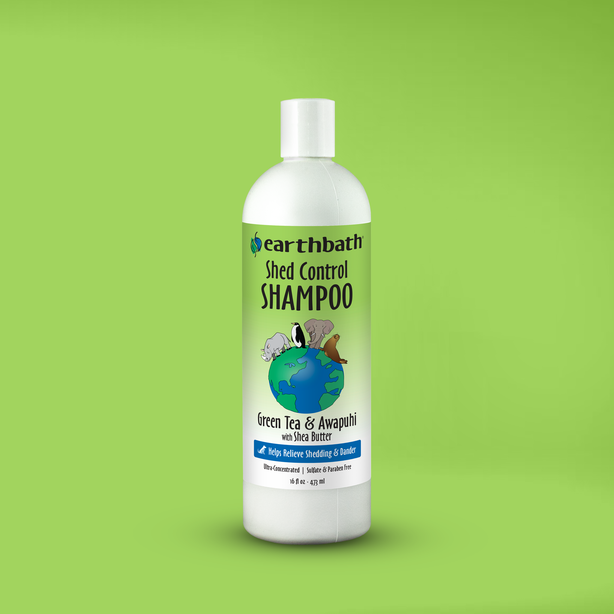 Earthbath Shed Control Shampoo on brand color background