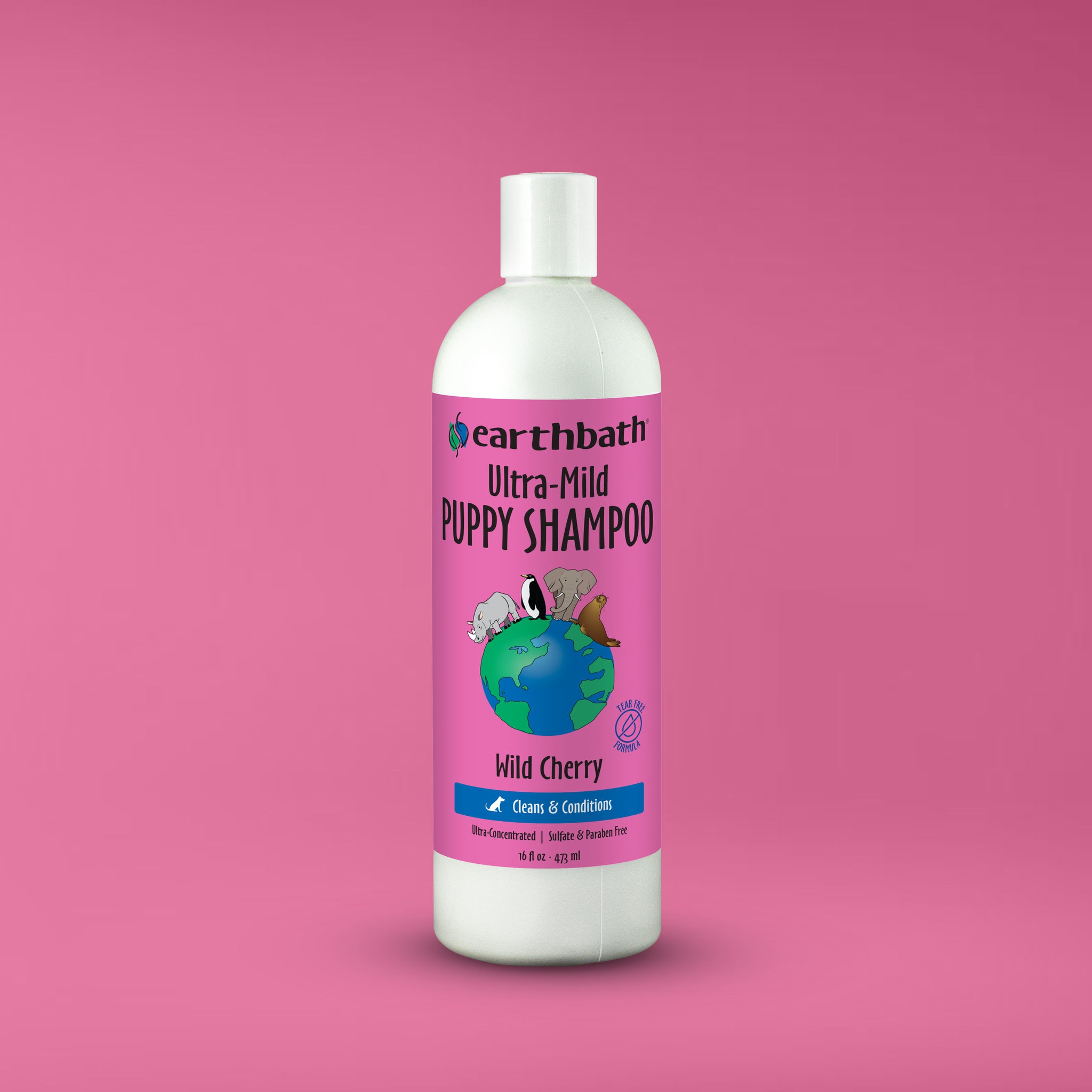 Earthbath Ultra-Mild Puppy Shampoo on brand color background