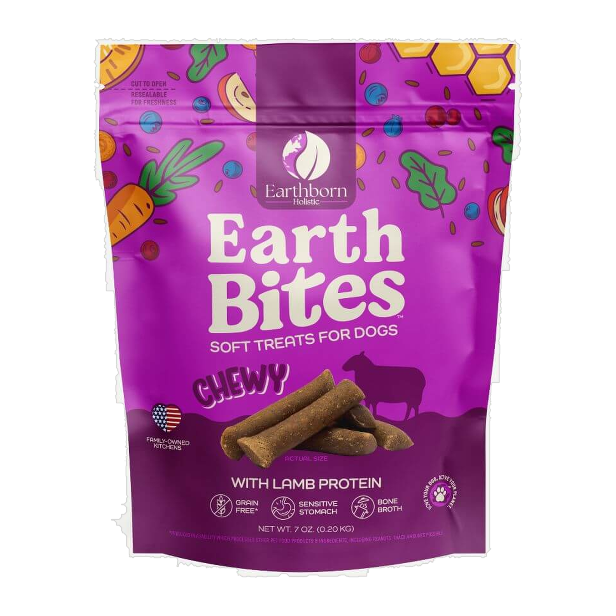 Earthborn Holistic EarthBites Chewy with Lamb Protein soft dog treats bag front