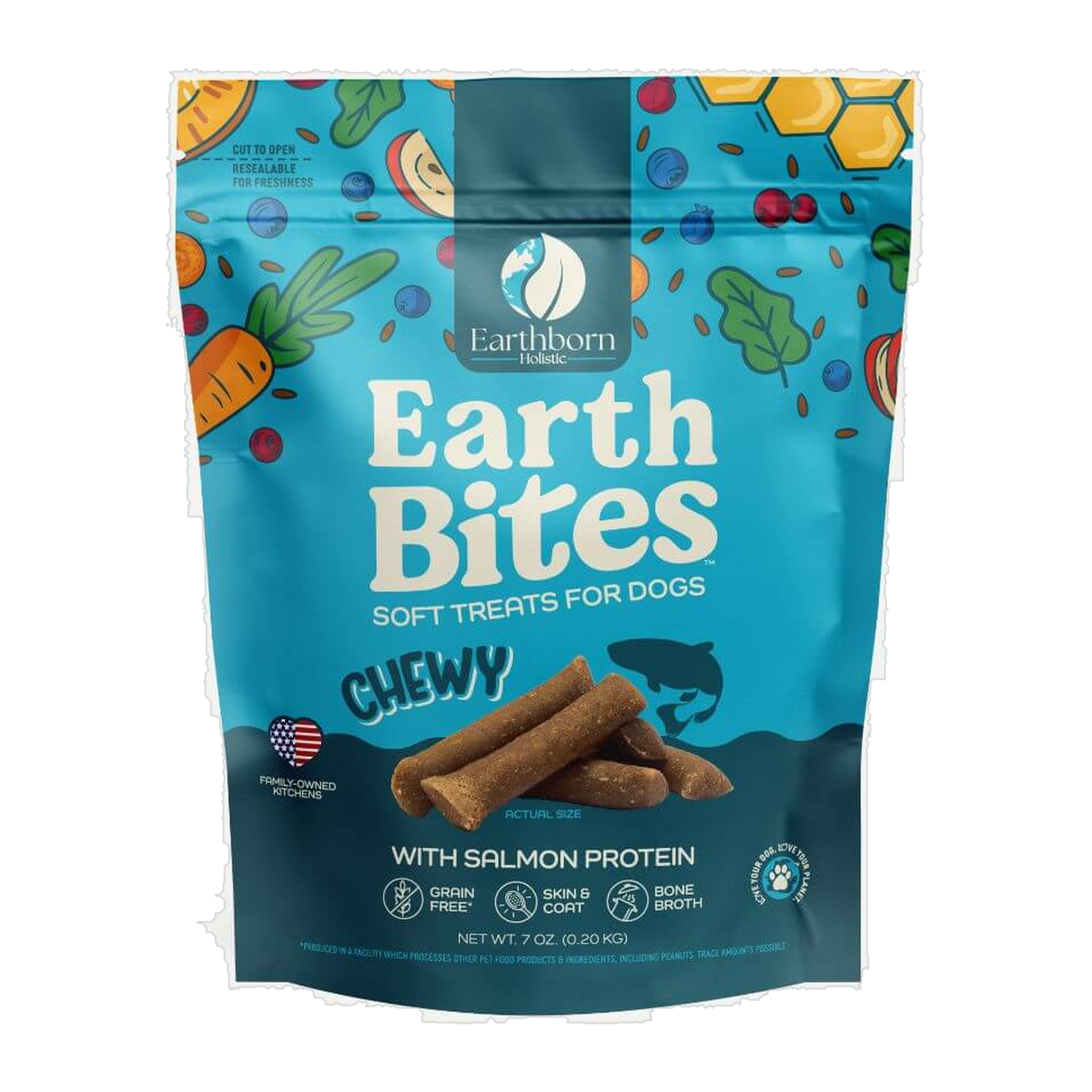 Earthborn Holistic EarthBites Chewy with Salmon Protein soft dog treats bag front