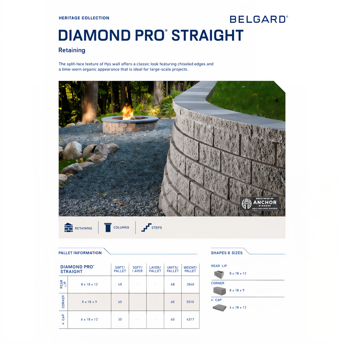 EP Henry Diamond Pro Straight Retaining Wall -- diagram
