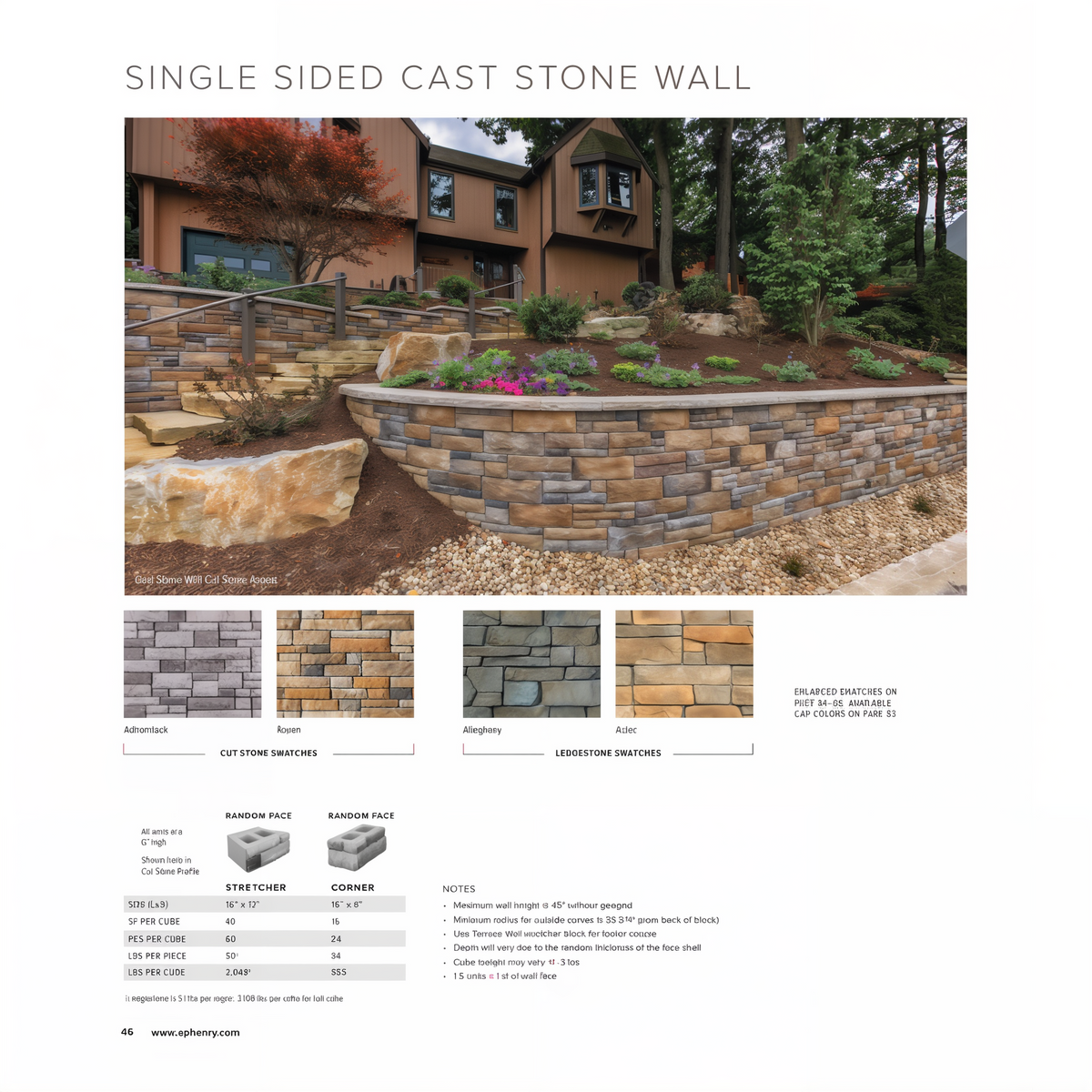 EP Henry Single Sided Cast Stone Wall -- diagram