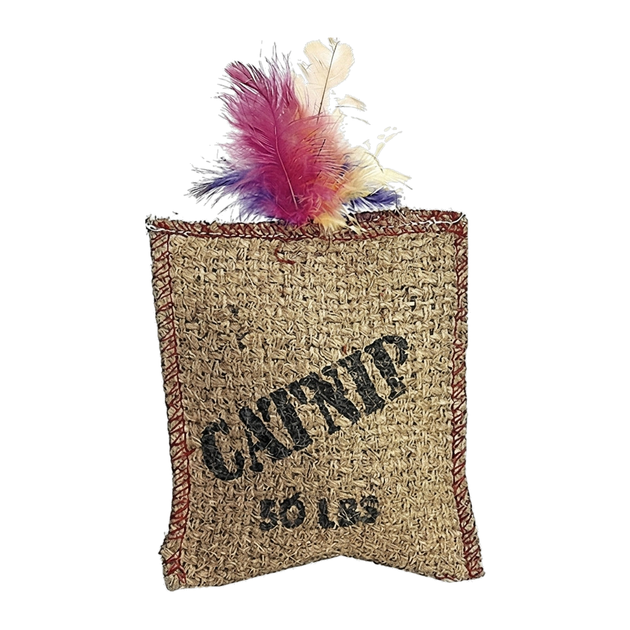Ethical Pet Jute & Feather Catnip Sack cat toy with colorful feathers