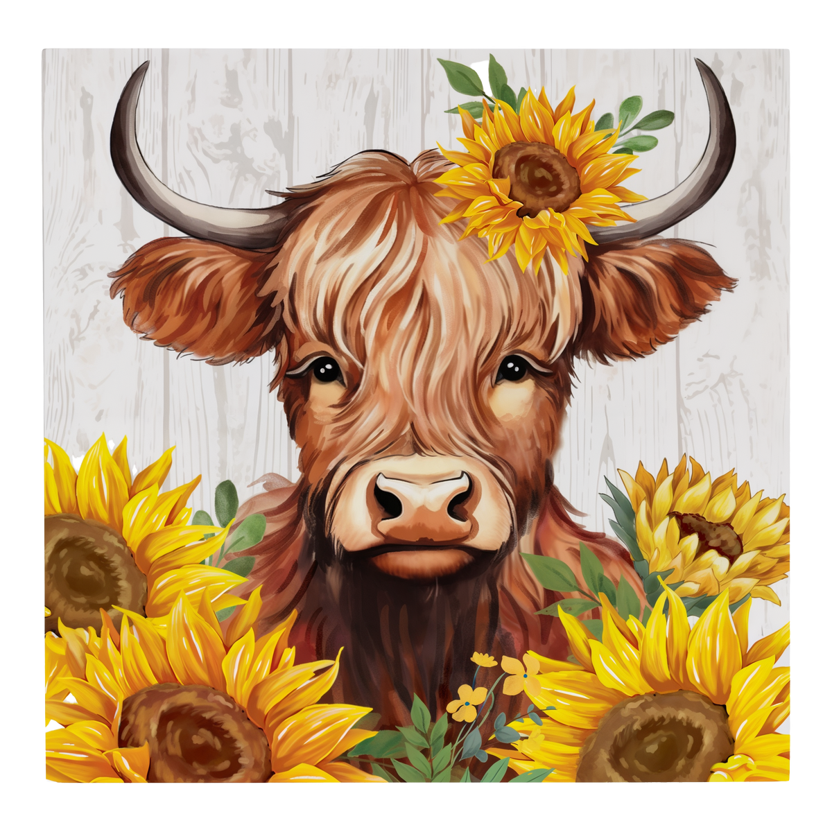 Evergreen Harvest Blossom Highland Cow and Sunflowers Wall Decor -- front view