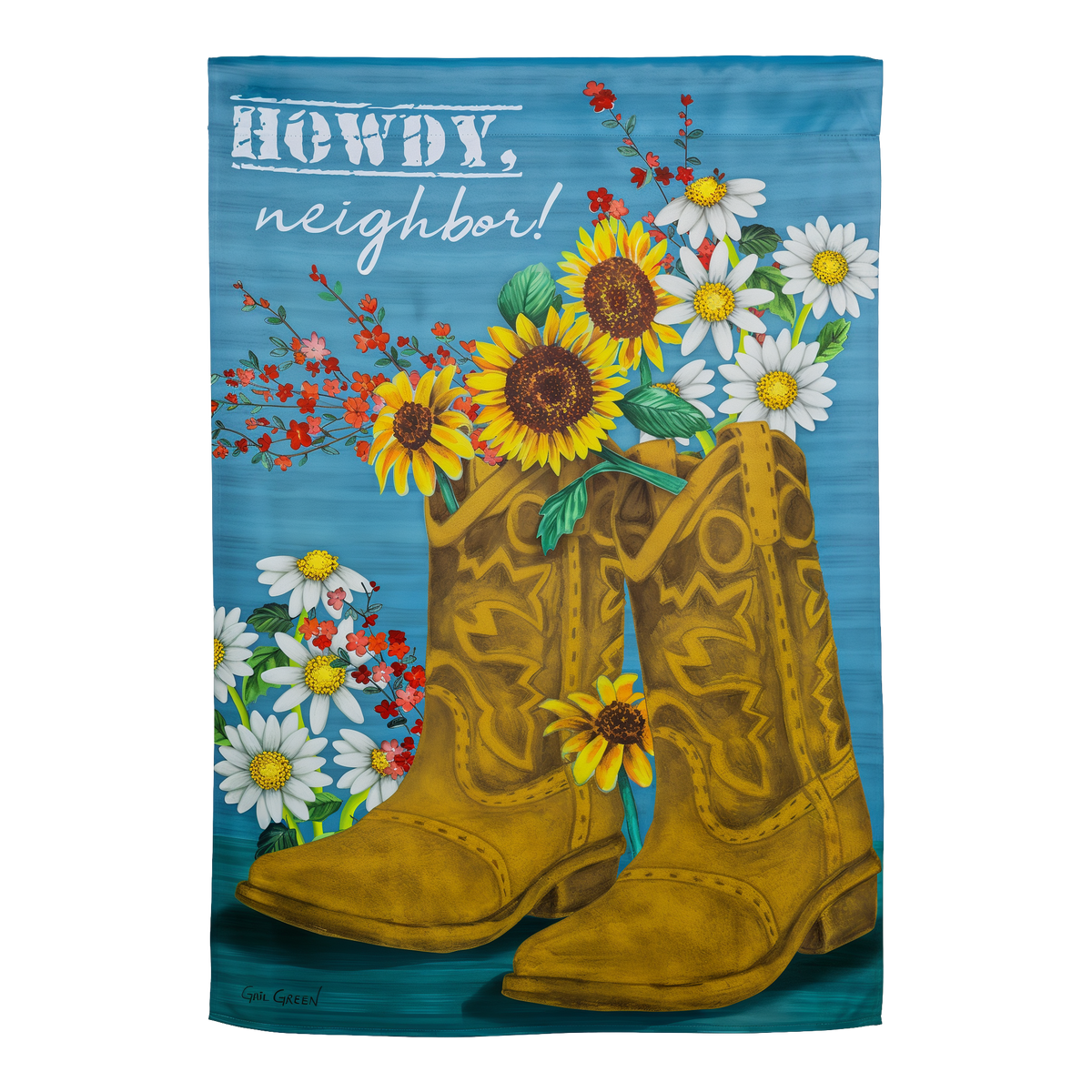 Evergreen Western Boots Suede Flag -- house flag front view